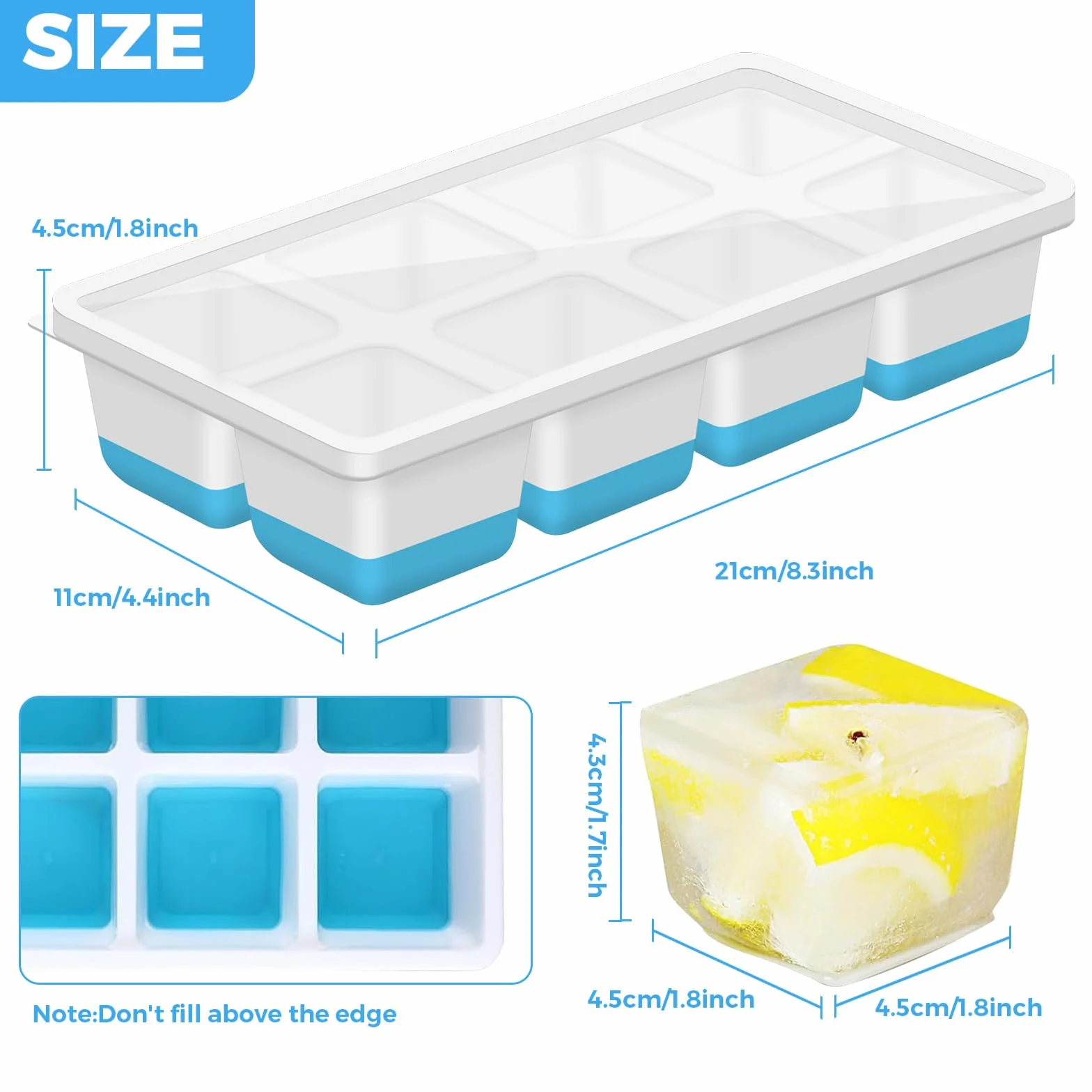Bac à Glaçons en Silicone avec Couvercle 2 Pièces Empilable Sans BPA Vert Bleu