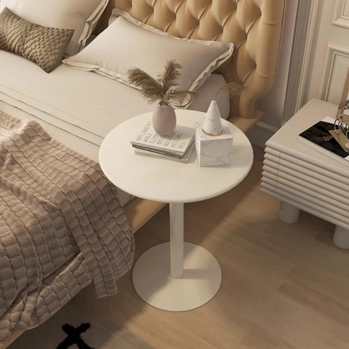 Table de bar d'extérieur ronde avec base en métal pour cuisine, salle à manger, comptoir, bar - Beige - 60 x 60 x 104 cm