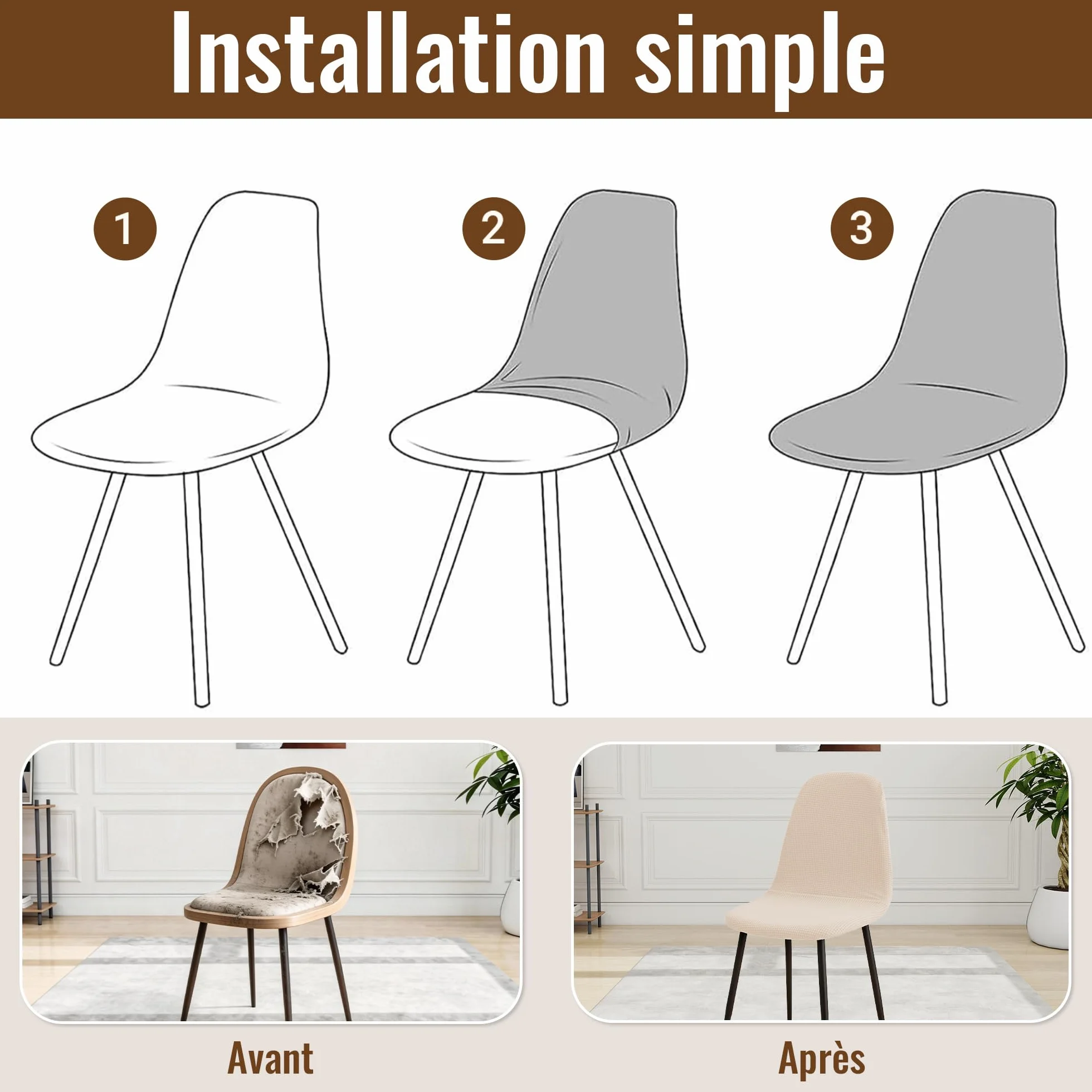 Housse de Chaise Scandinave Extensible Universel Imperméable Amovible Lavable