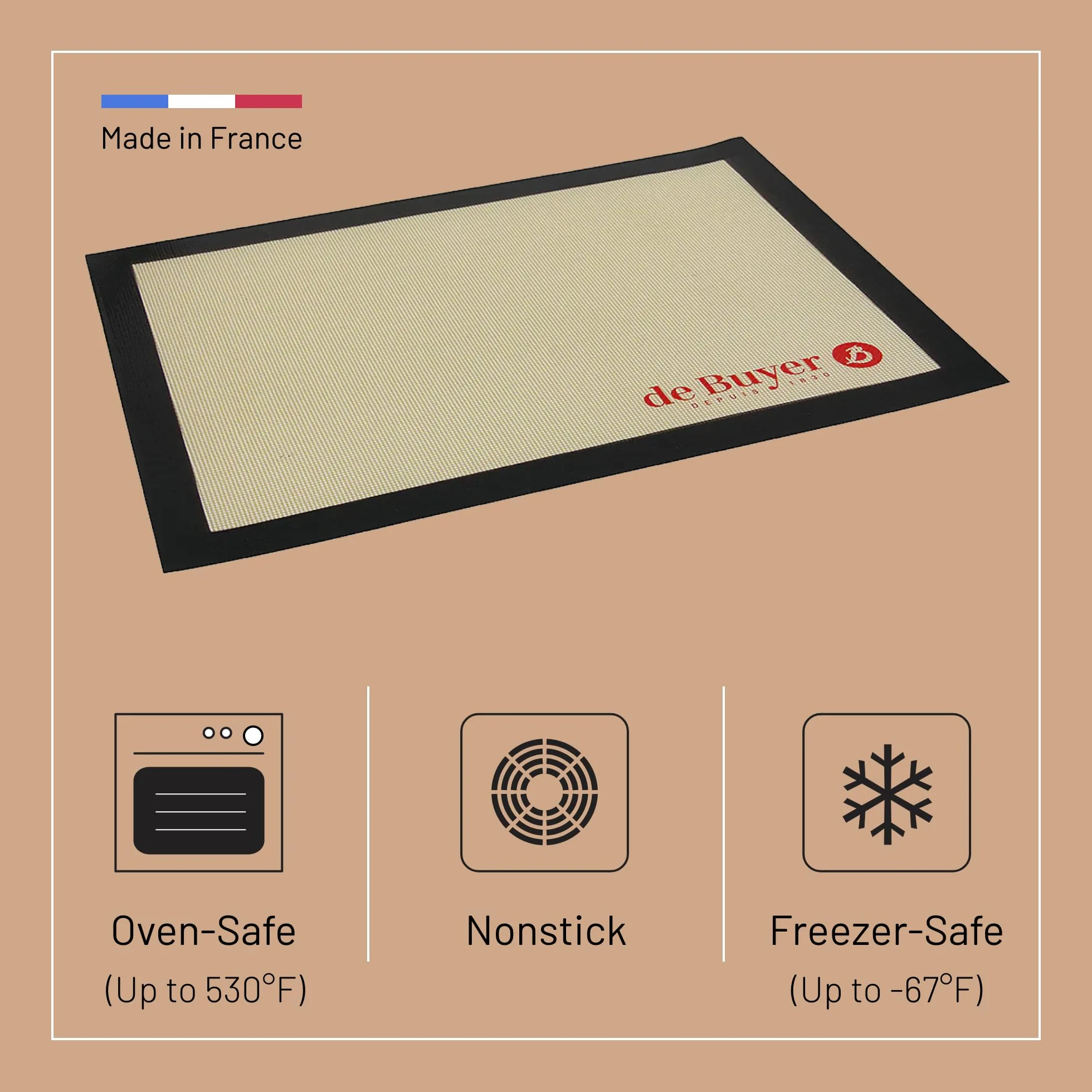 De Buyer Tapis de cuisson en silicone micro aéré AIRMAT 40 x 30 cm Beige
