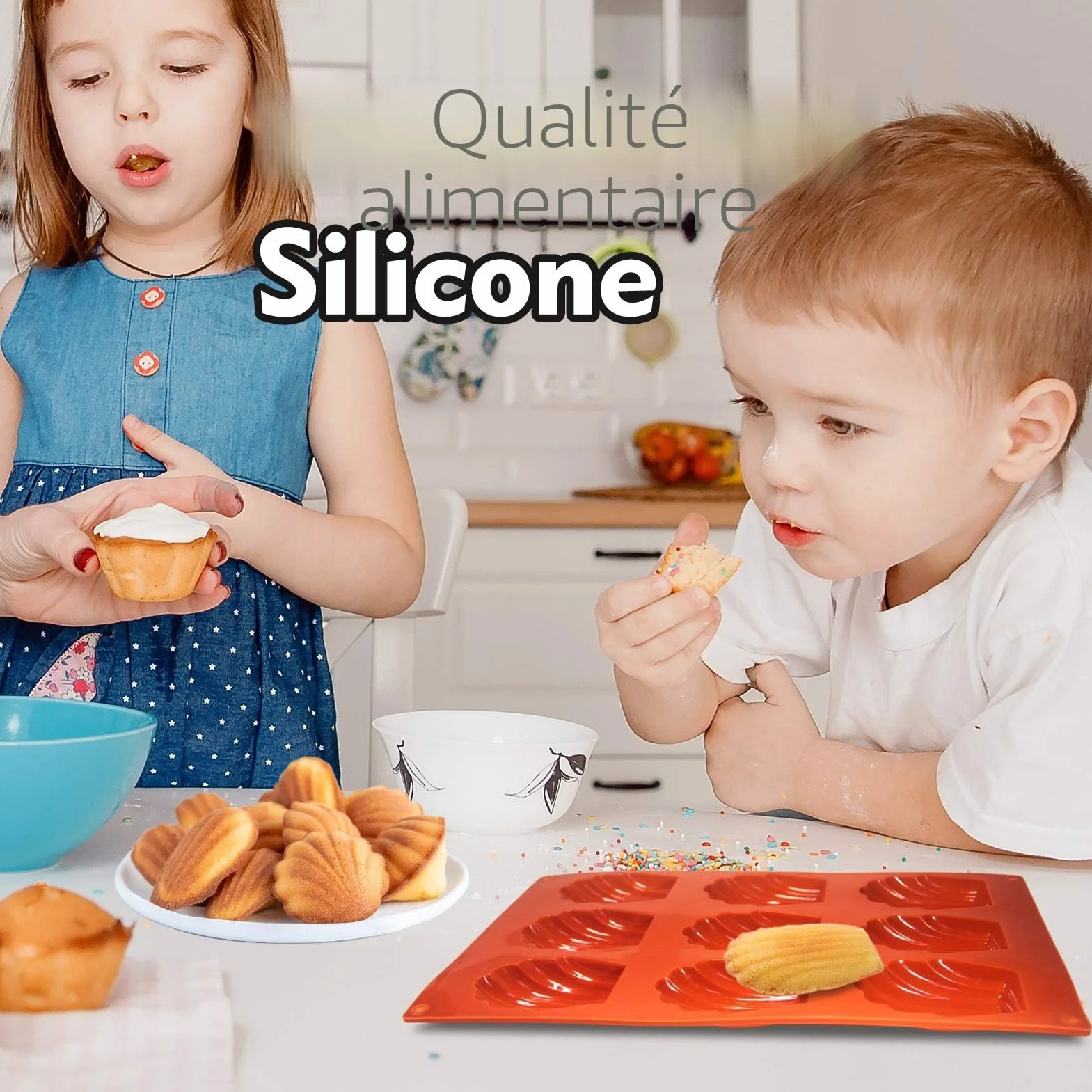 Lot de 2 Moule Madeleine Silicone Antiadhésif 9 Cavités Brun