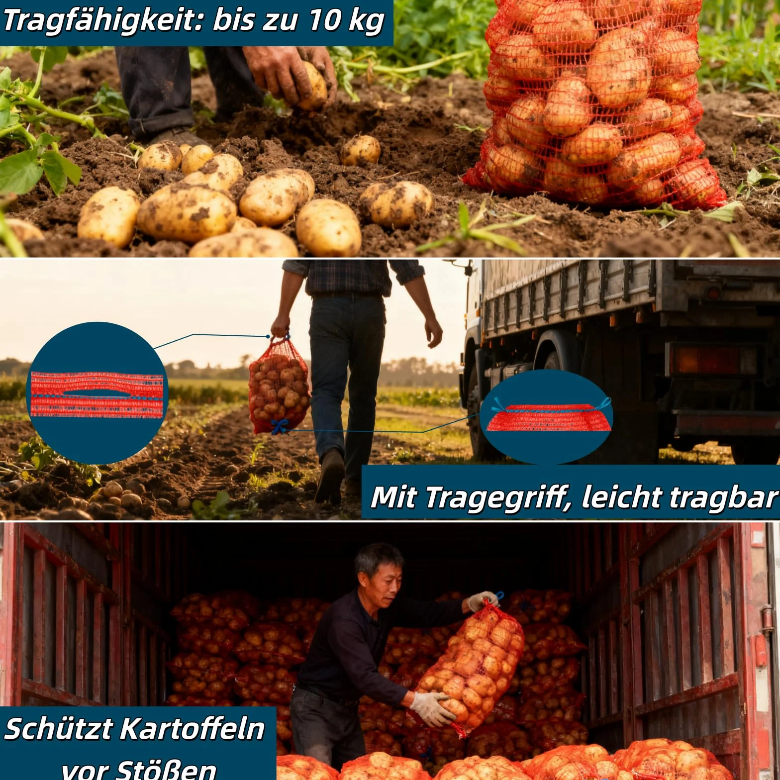 Sacs Raschel 30x50 cm 10 kg avec cordon pour pommes de terre, oignons, légumes, noix et fruits