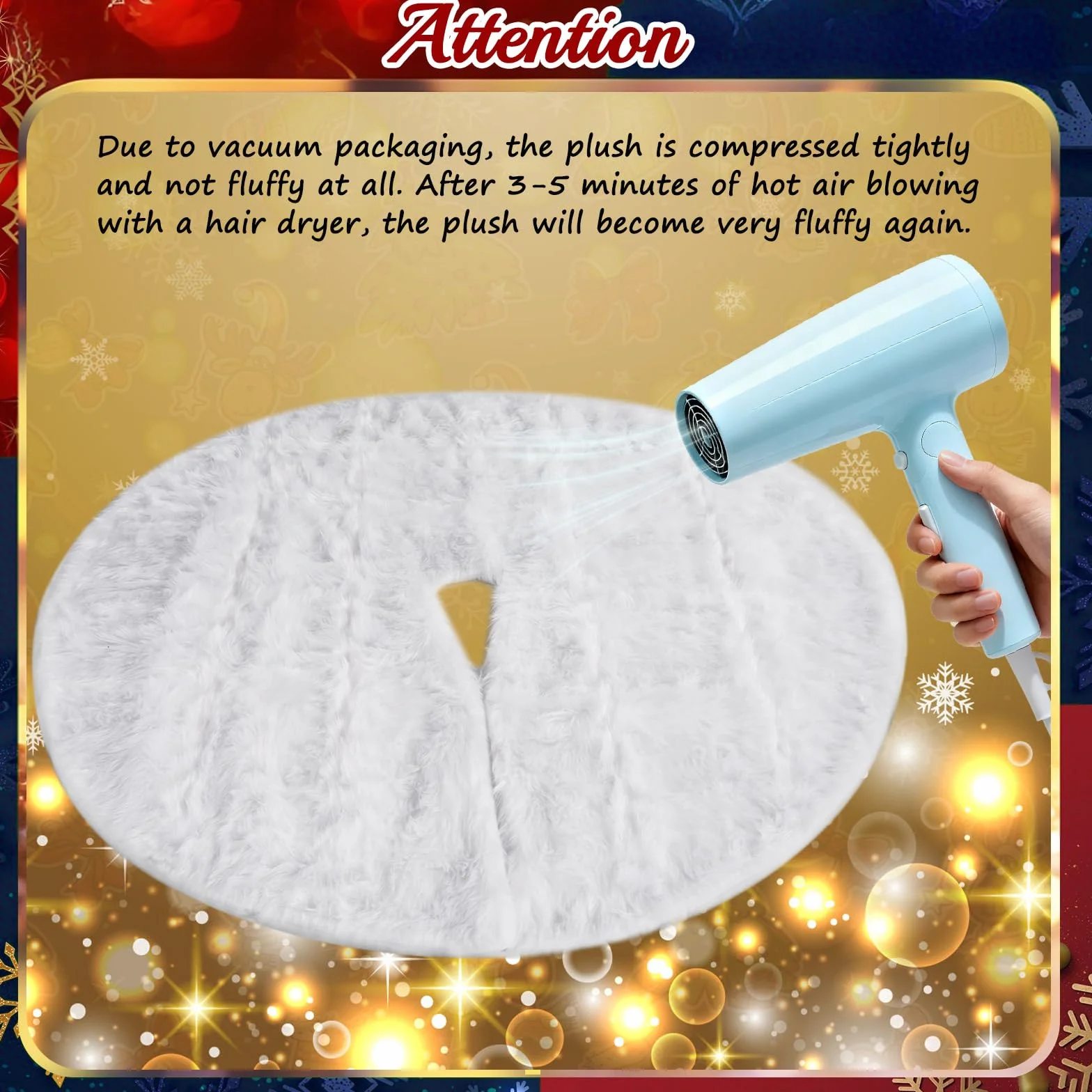 Tapis pour Sapin de Noël Blanc 75 cm Rond Peluche Cache Pied Décoration Maison