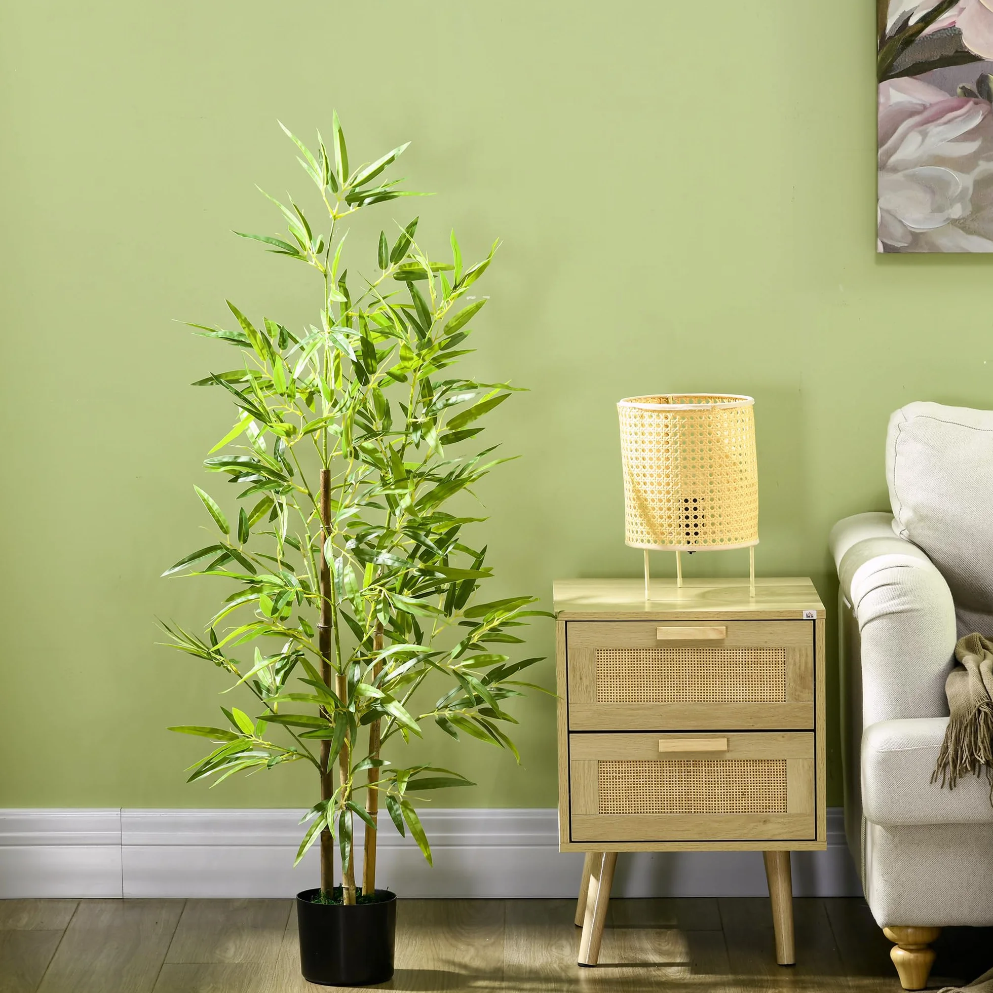 HOMCOM Plante Artificielle Bambou Arbre 120 cm avec Pot