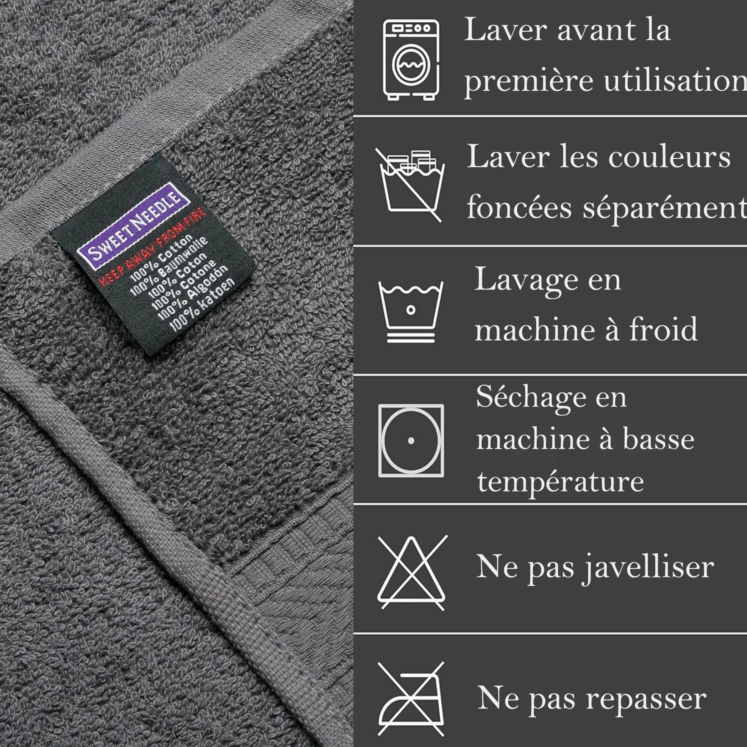 Sweet Needle Lot de 6 Serviettes en Coton 2 Serviettes de Bain 2 essuie-Mains 2 Gants de Toilette Charbon