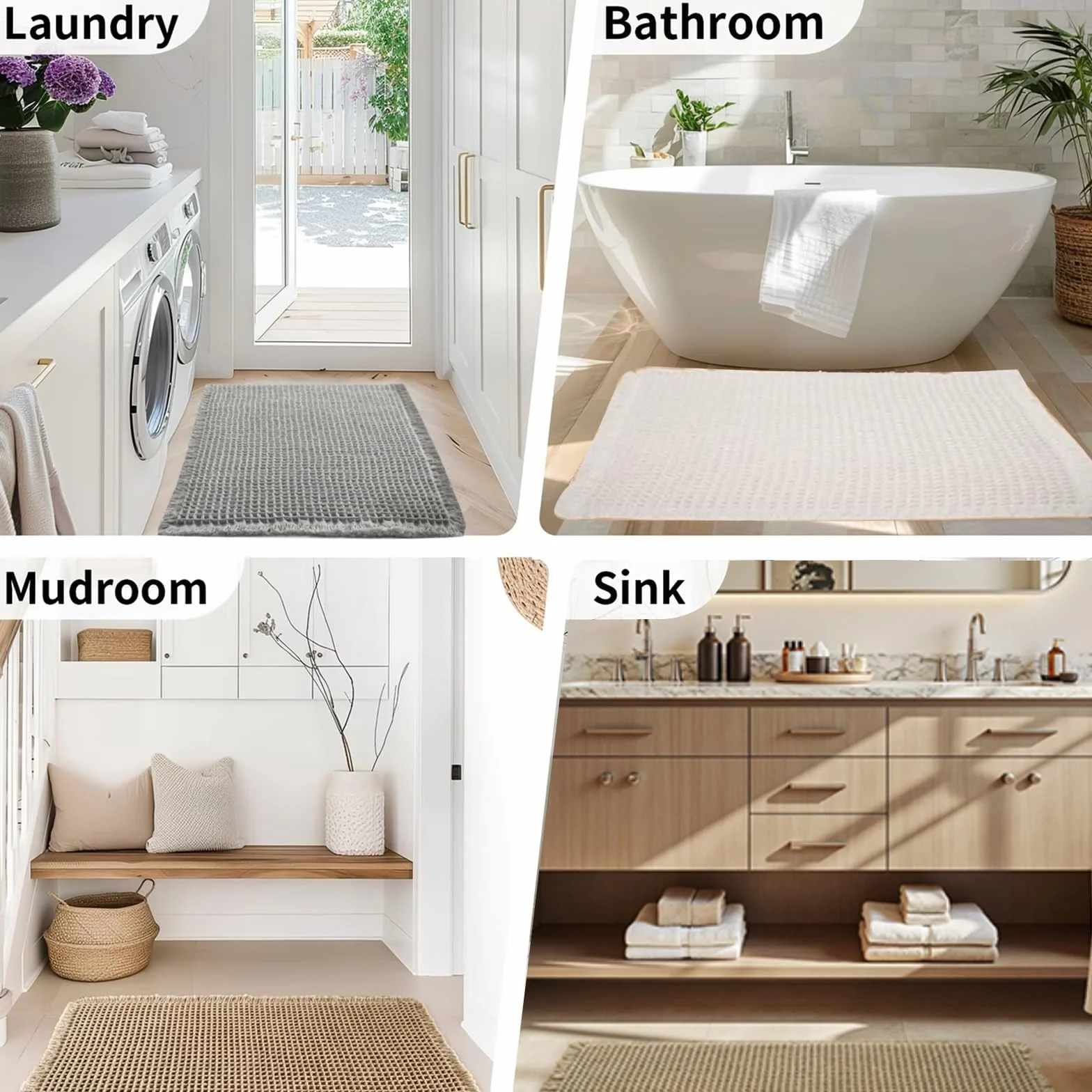 Tapis de Bain en Coton Gaufre Antidérapant 60 x 90 cm Blanc