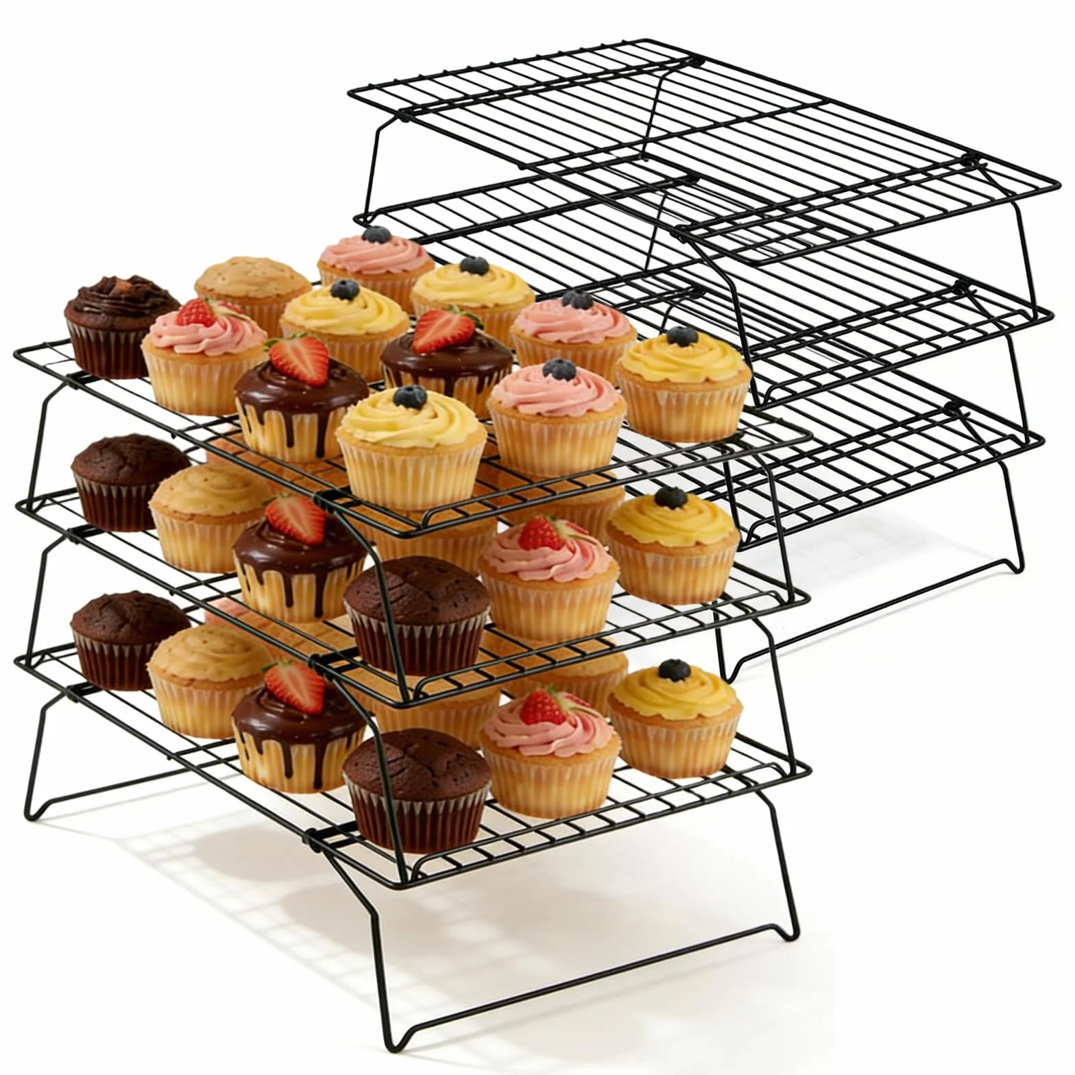 Lot de 6 grilles de refroidissement 40 x 25 x 7,5 cm en acier inoxydable empilable pour pâtisserie
