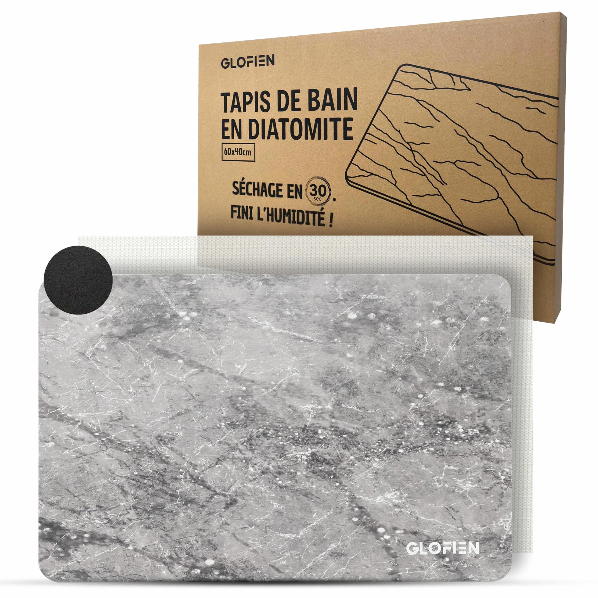 Tapis de Bain Diatomite 60x40 cm Antidérapant Ultra Absorbant Séchage Rapide