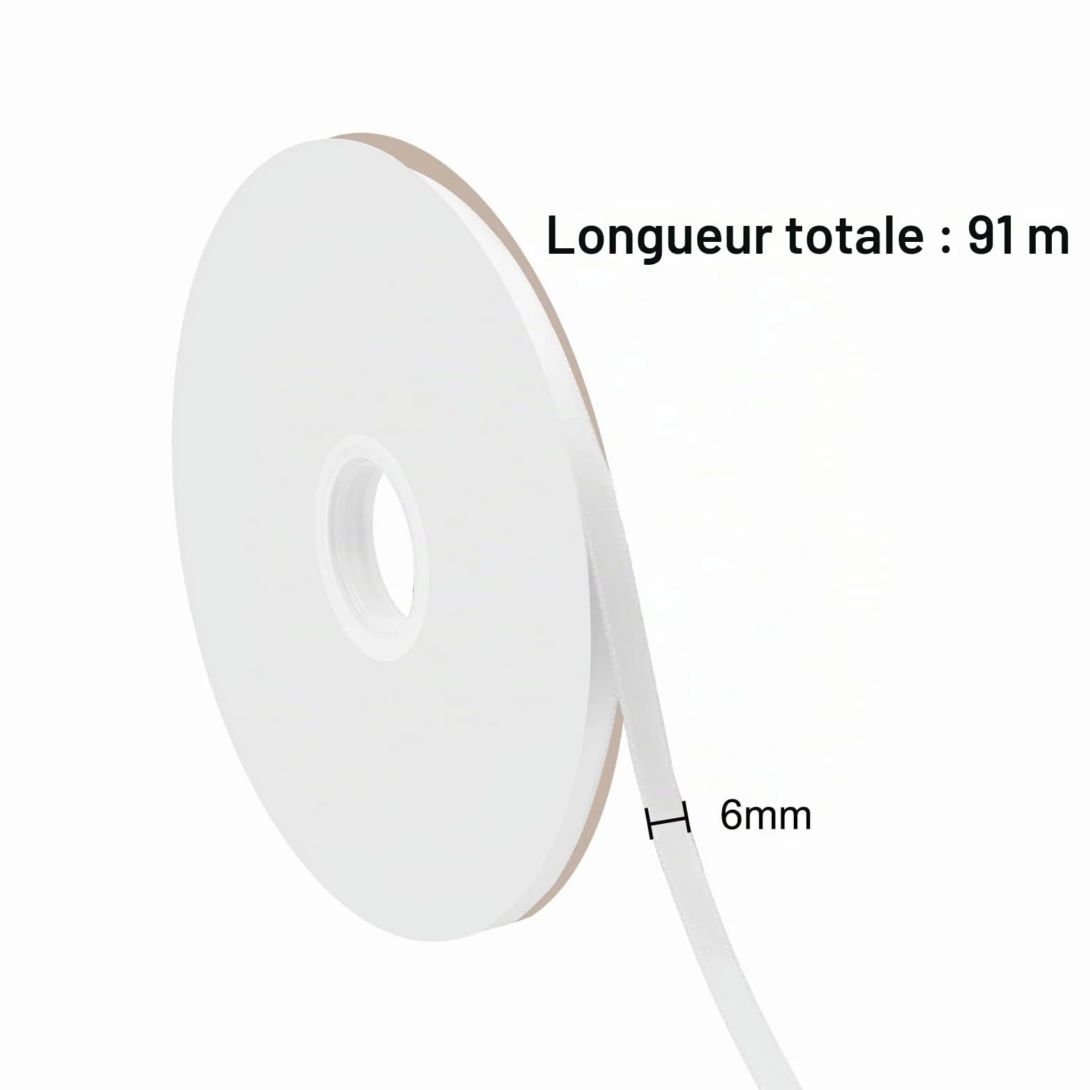 Ruban de satin 6 mm x 91 m - Ruban cadeau en tissu - Ruban décoratif blanc pour Noël et mariage