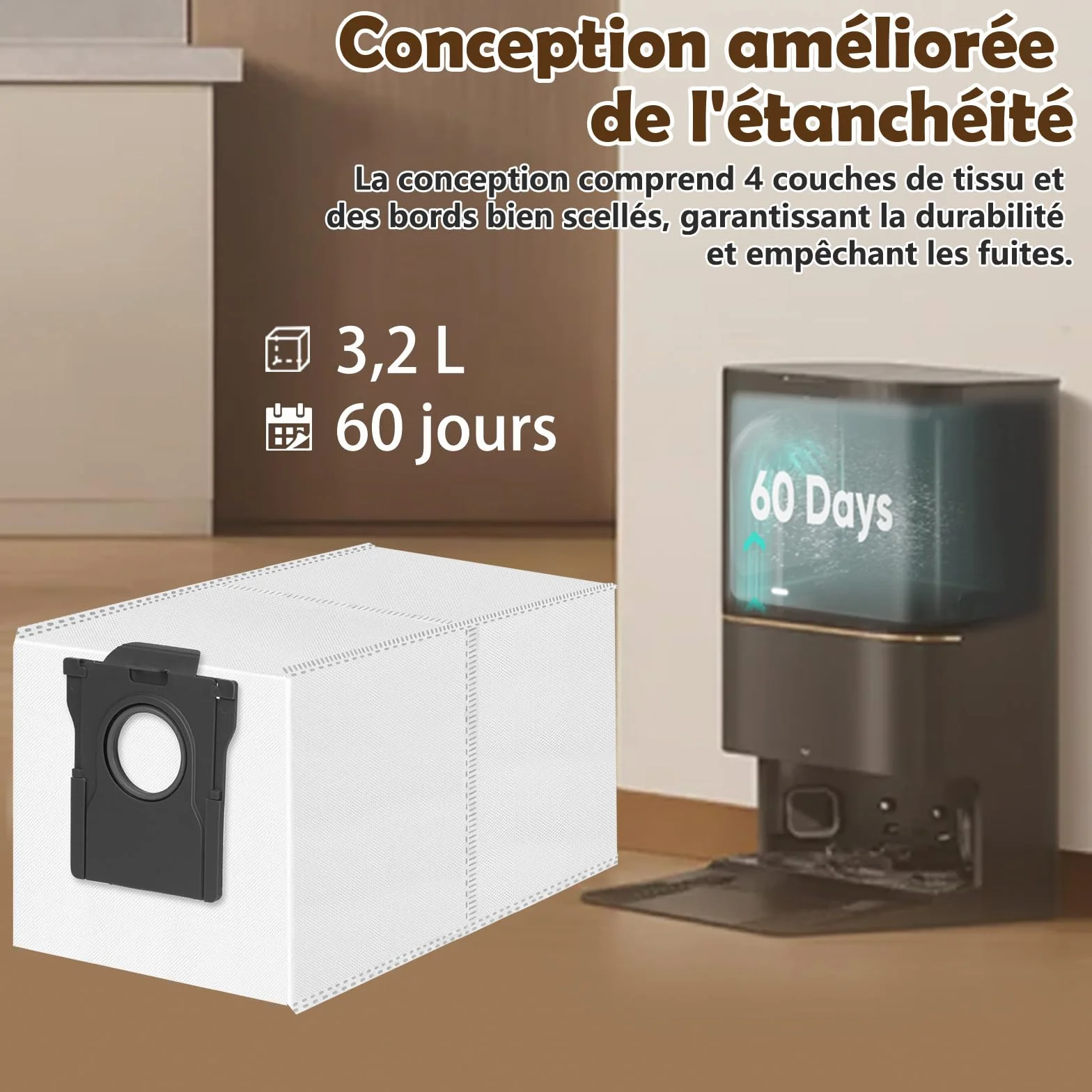 Dreame L10s L40s Pro Ultra L20 X40 X50 Sacs à Poussière 3,2L Lot de 12