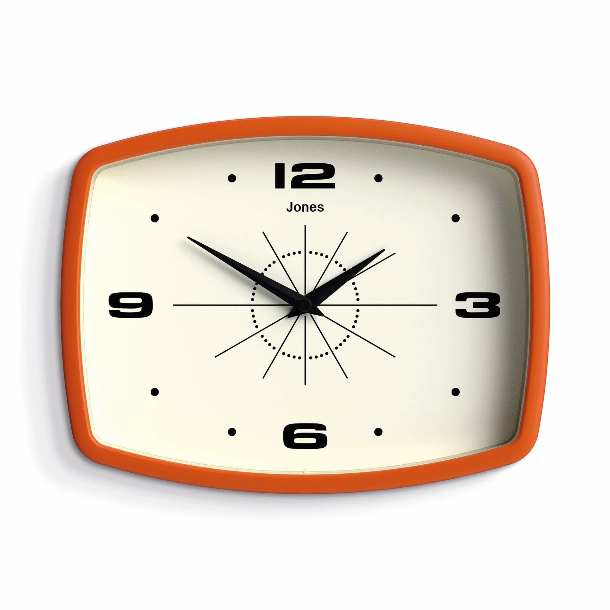JONES CLOCKS Movie Horloge Murale Rétro Rectangulaire 25cm Orange Design Milieu du Siècle