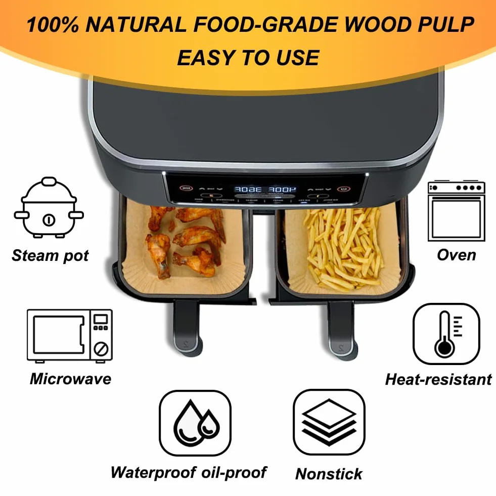 BYKITCHEN Papier Cuisson Air Fryer Ninja Double Stack XL SL400EU 9,5L 120 Pièces Compatible AF300EU 7.6L Foodi Max Dual Zone AF400EU