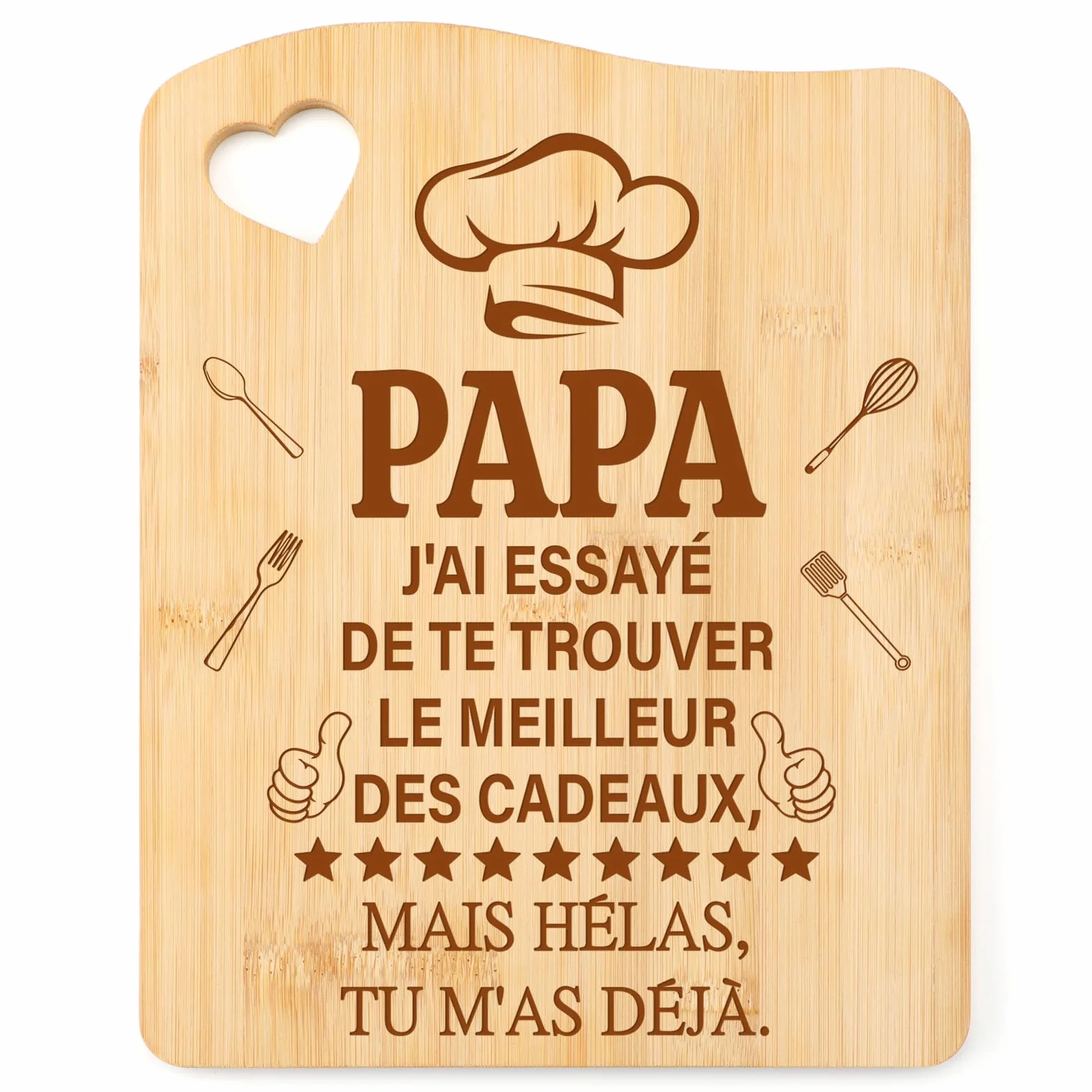 Planche à Découper en Bambou Cadeau Fête des Pères Original pour Papa