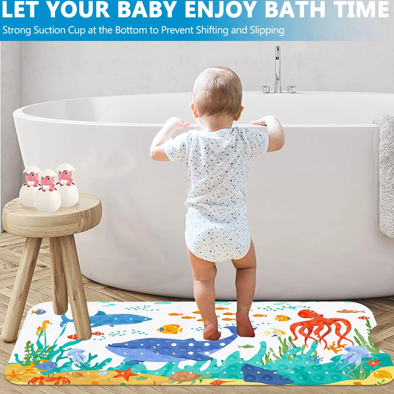 Tapis de Bain Antidérapant pour Enfants 100x40cm PVC 200 Ventouses Lavable en Machine
