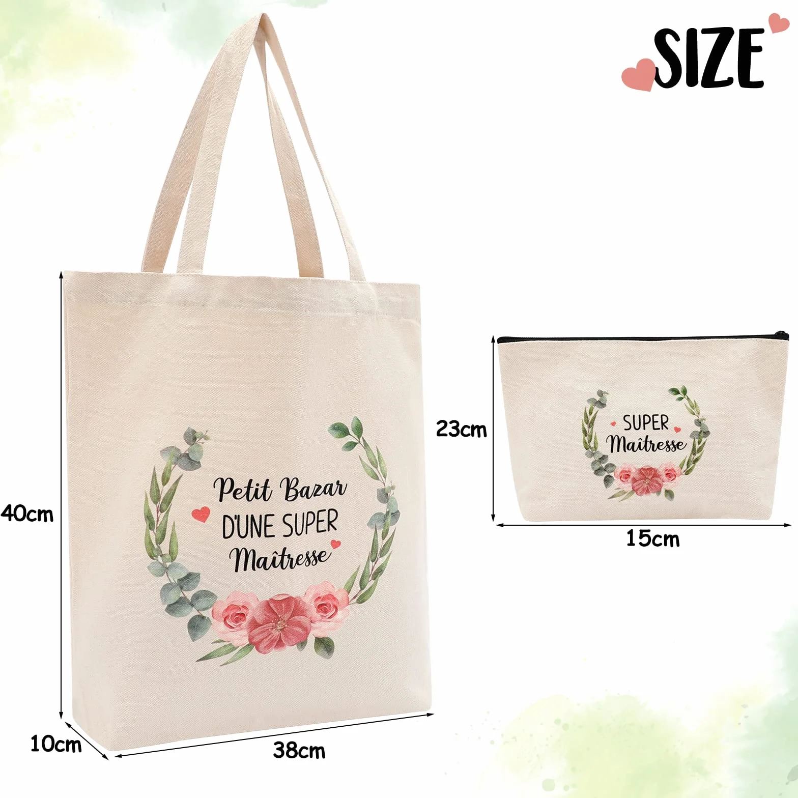 Lot de 2 Tote Bags Coton Femme avec Petite Pochette Sac Tissu
