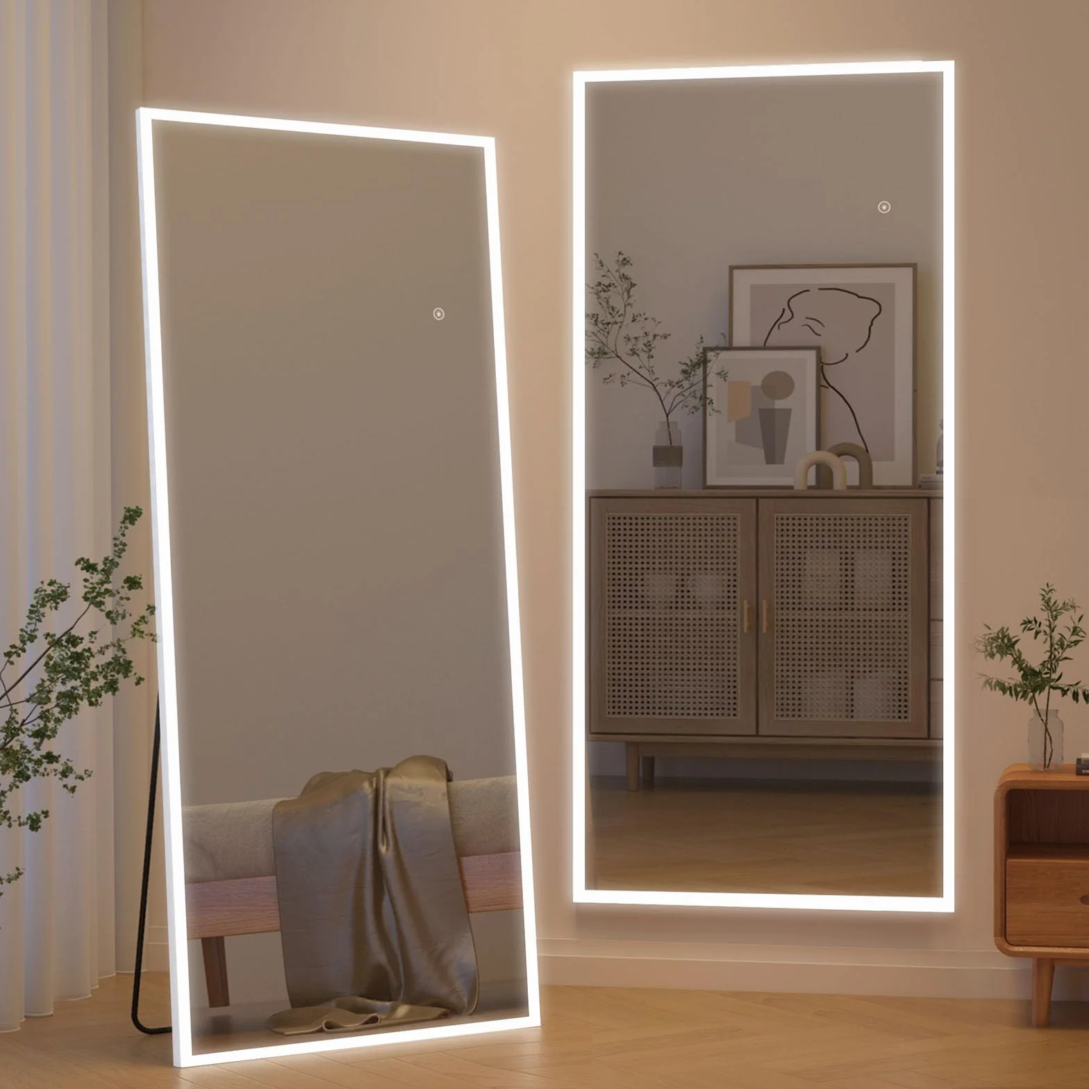 Calissando Miroir sur Pied Pleine Longueur avec Lumière LED 165 x 61 cm Blanc