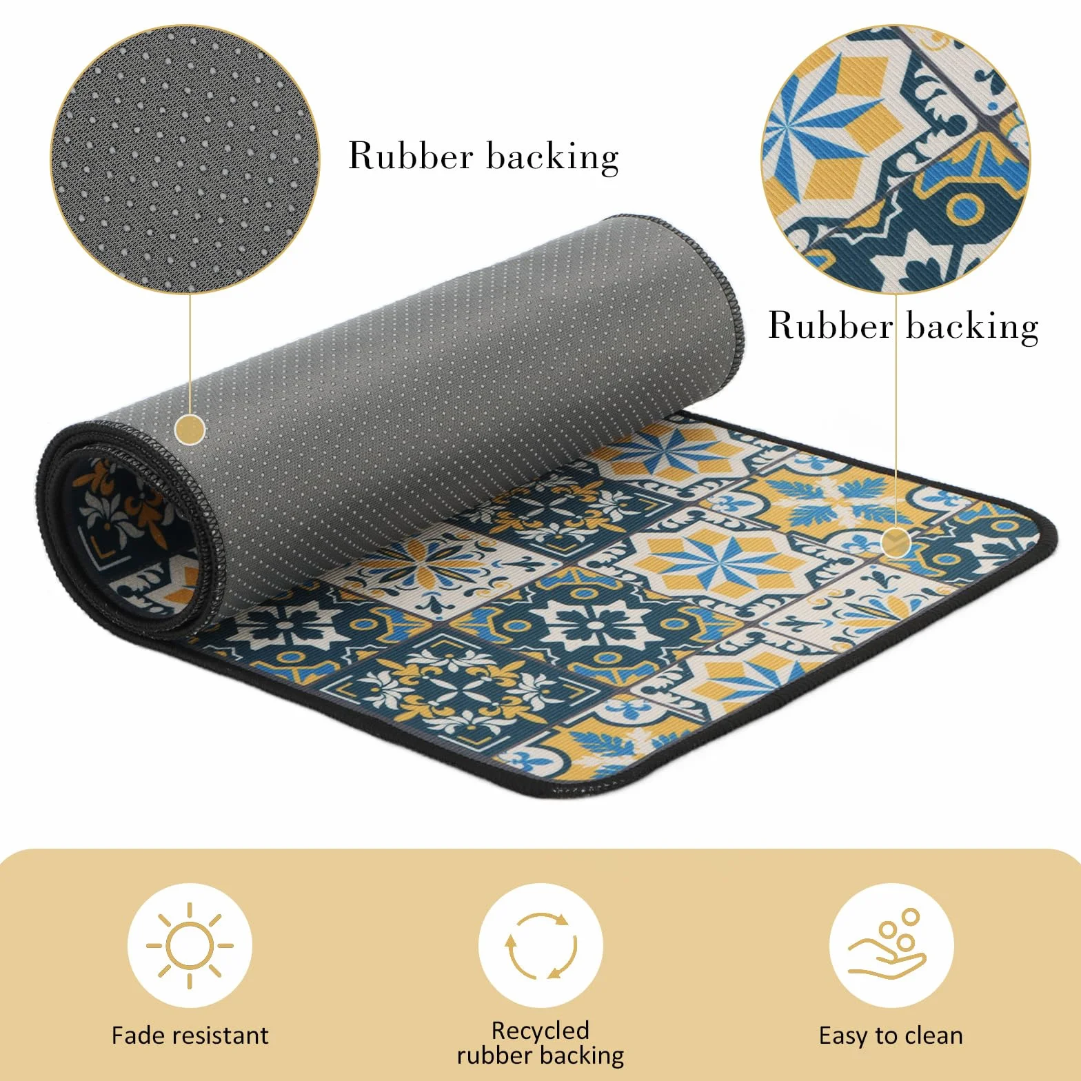 Lot de 2 tapis de cuisine vintage antidérapants lavables anti-fatigue 40 x 60 + 40 x 120 cm
