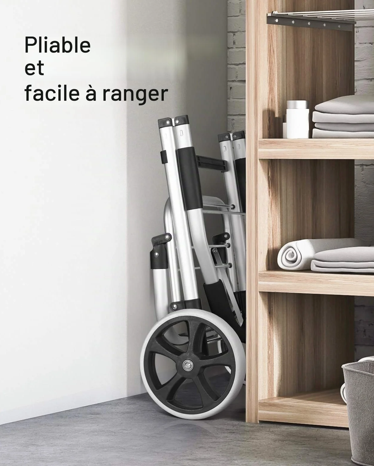 Inateck Chariot de Courses Pliable 41L Grandes Roues Silencieuses Cadre Aluminium Sac Imperméable Isotherme Noir Gris