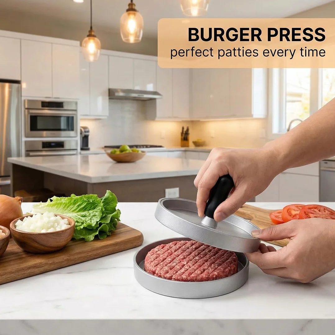 Presse Burger en Fonte d'aluminium, Presse Steak Haché, Moule à Hamburger pour Hamburgers, Galettes, BBQ
