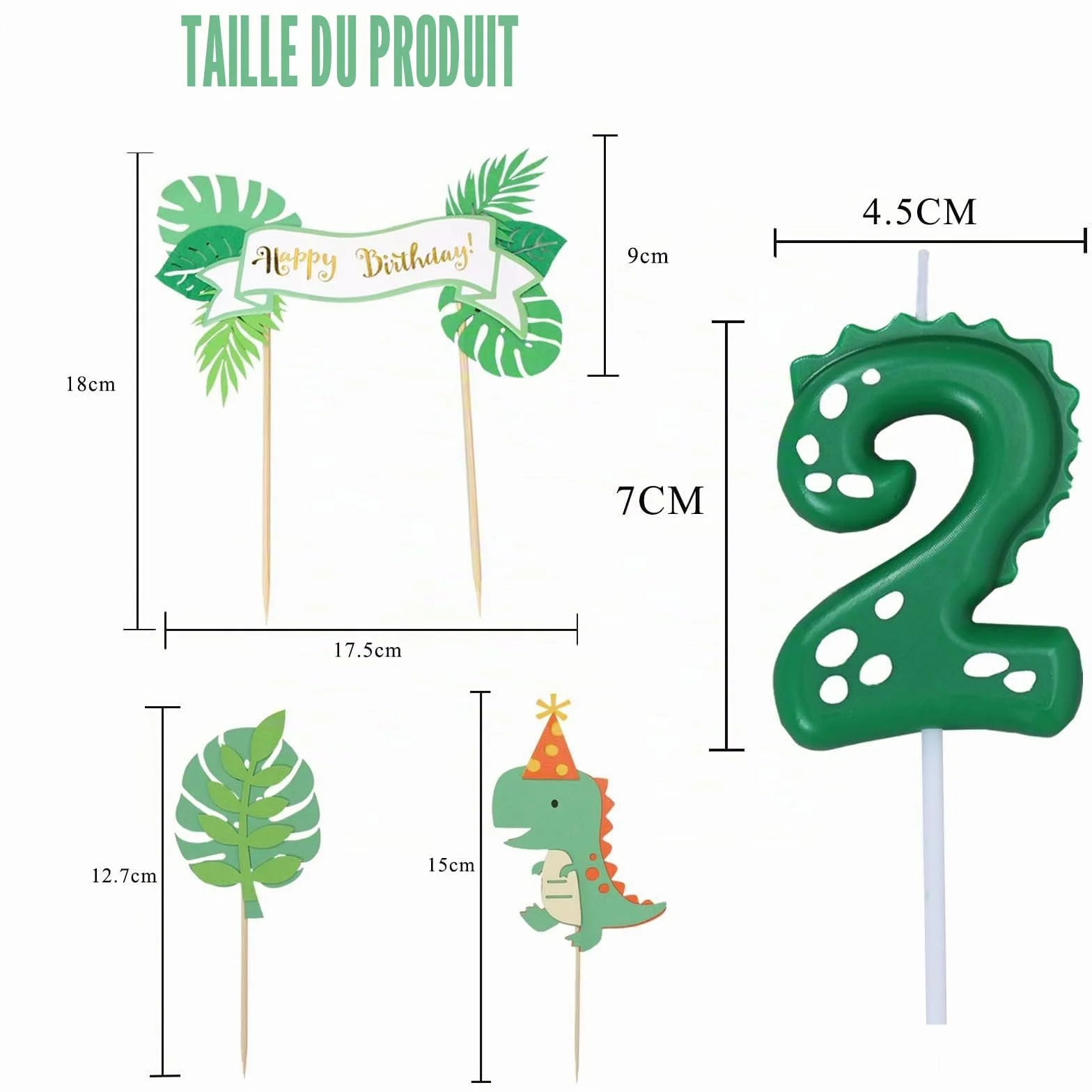 Bougie Dinosaure 2 Ans avec Décoration Gâteau Anniversaire Fête