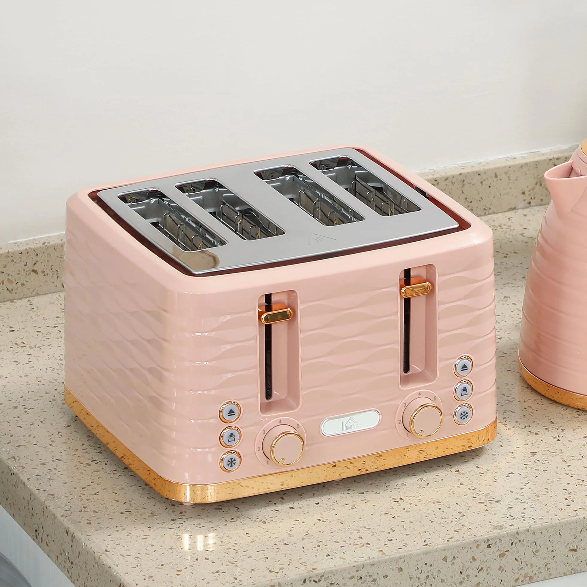 HOMCOM Set petit-déjeuner bouilloire 1,7 L grille-pain 4 tranches 2200 W 7 niveaux grillage thermostat Otter rose