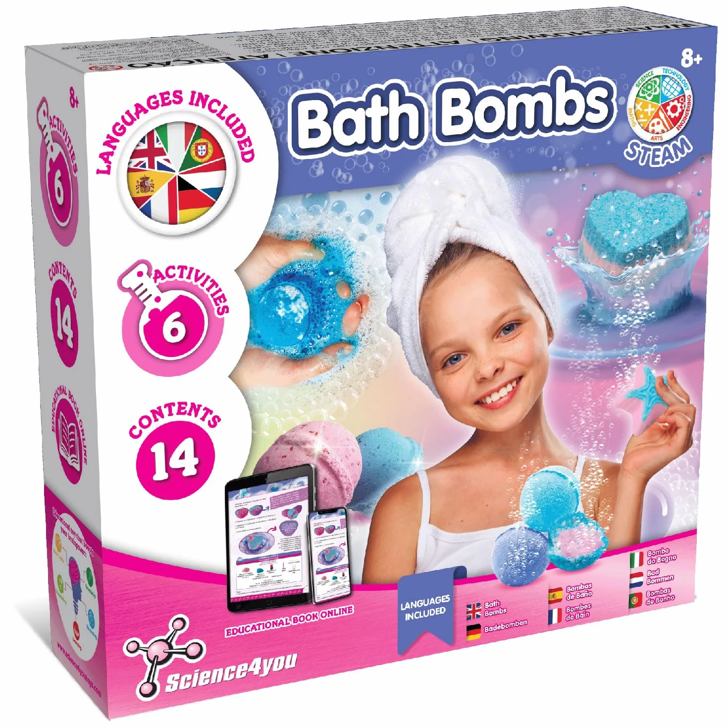 Science4you Fabrique Bombe de Bain pour Enfants: Création Boule de Bain, 6 Expériences Scientifiques, Coffret de Sciences pour Fille & Garçon 7+ Ans
