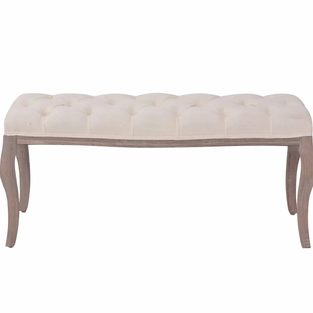 Banc Banquette de Salon Lin 110x38x48 cm Blanc Crème Bois Massif