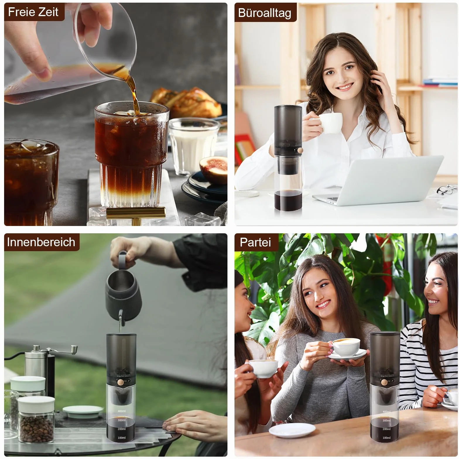 Machine à café Cold Brew 600 ml 4 tasses - Café froid - Taux de goutte réglable - Noir