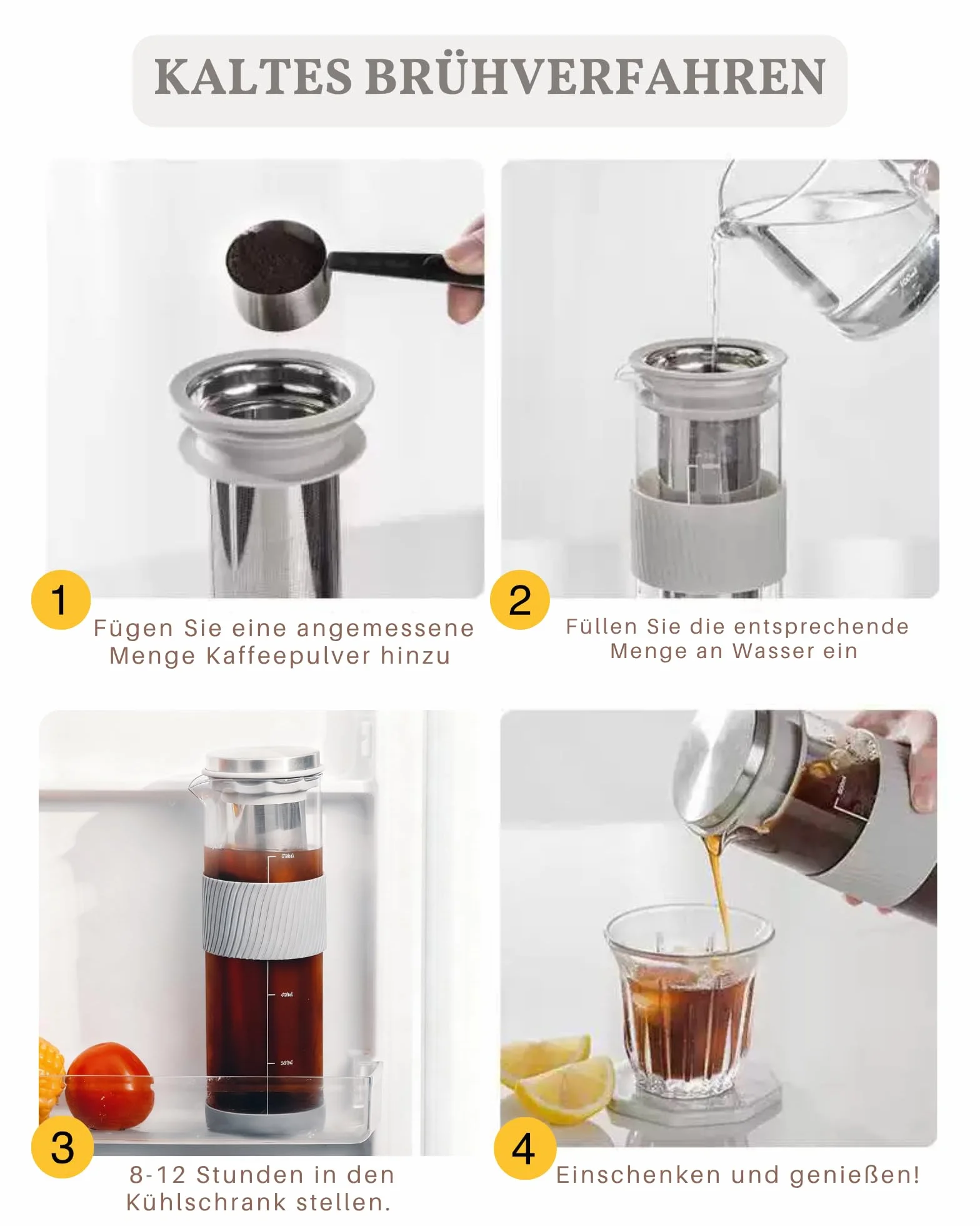 JanYoo Cafetière à piston 800 ml acier inoxydable 304 filtre silicone bec verseur café glacé