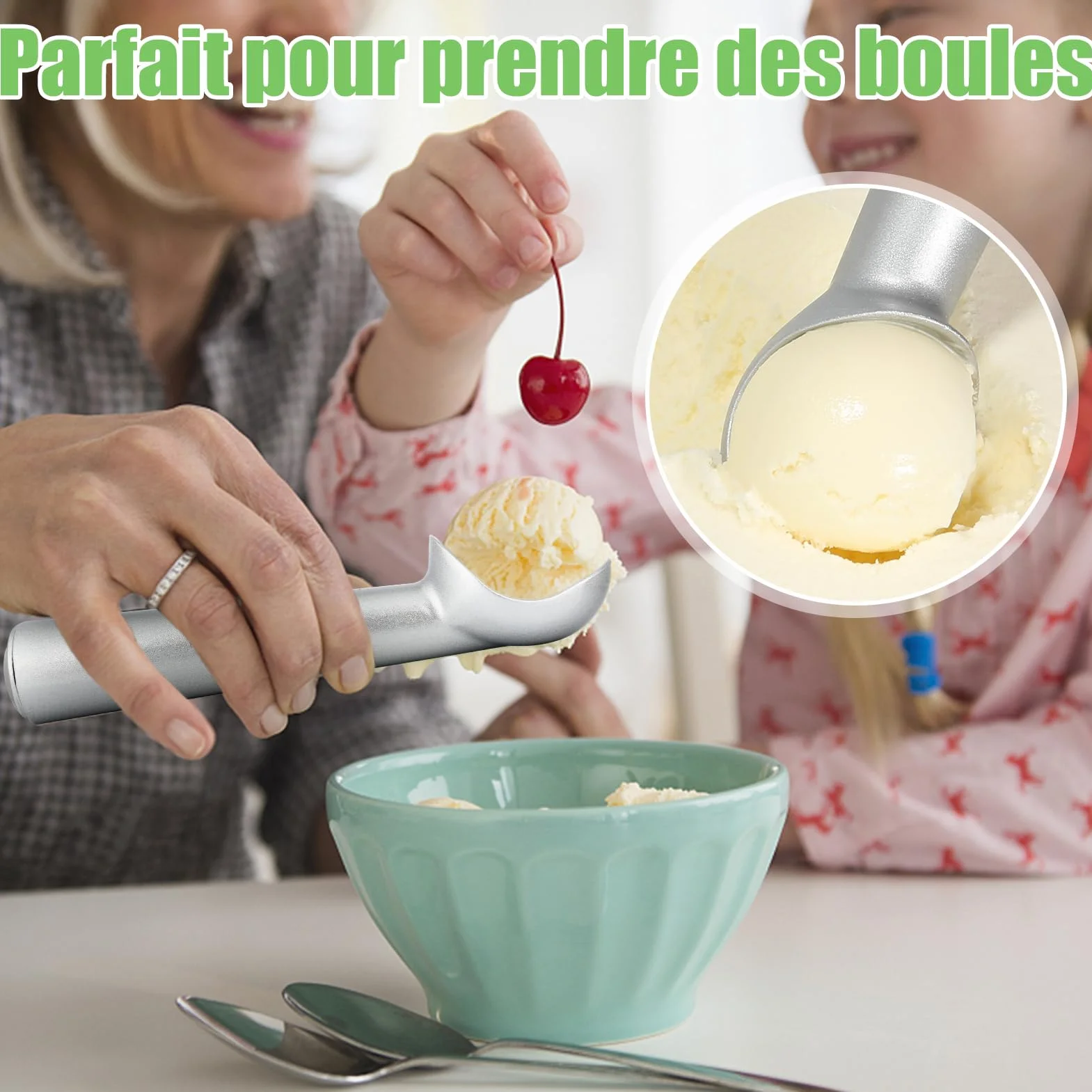 Cuillère à Glace Professionnelle en Aluminium Antiadhésive 7 Pouces
