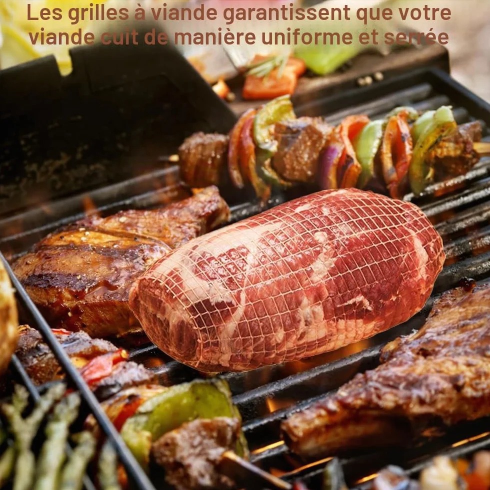 Rouleaux de filet à viande en coton 1m x 9cm, filet de cuisson élastique pour rôtir et conserver viandes