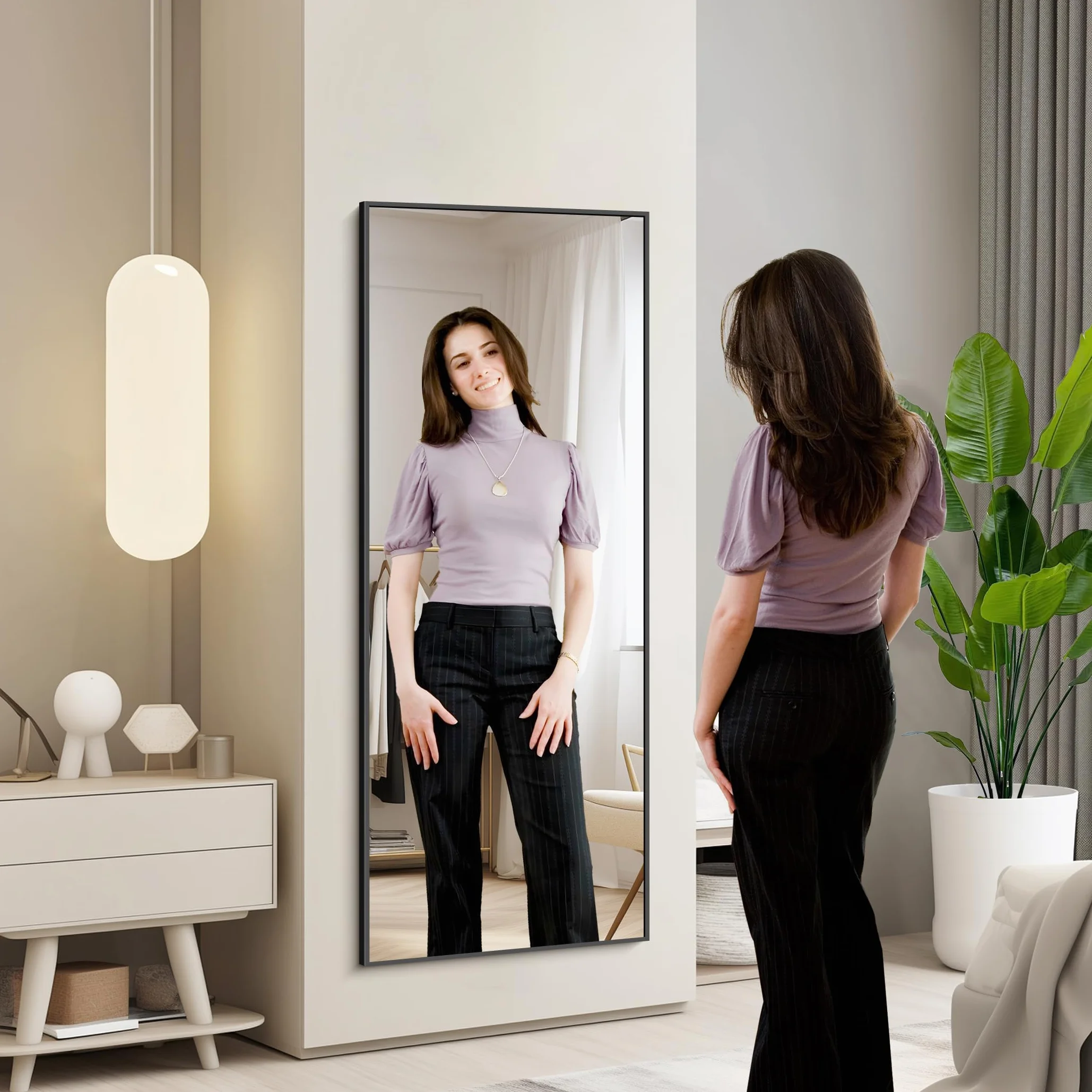 Miroir Intégral 44 x 147 cm Rectangulaire Grand Miroir Mural Cadre Noir
