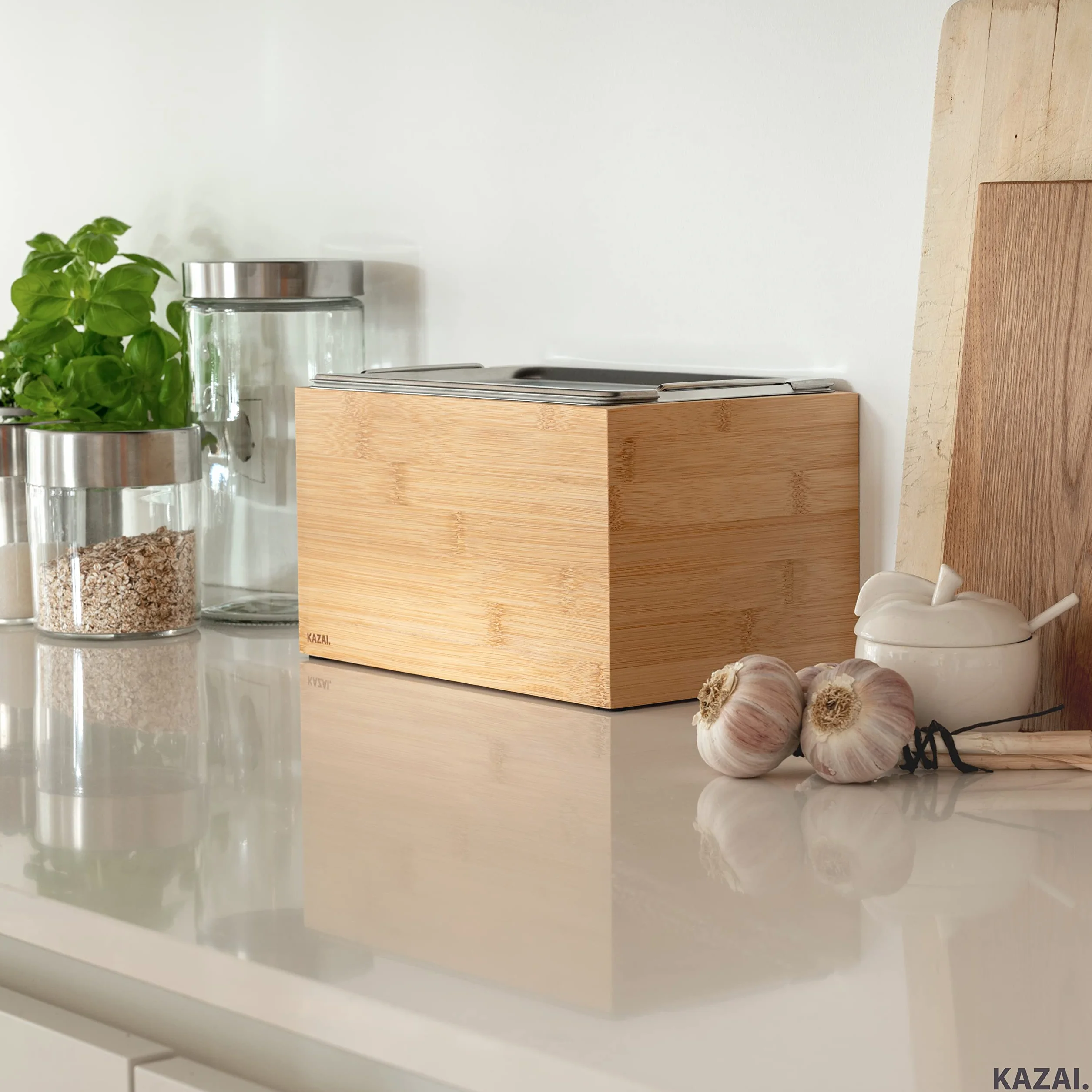 Poubelle Organique 4.5L Composteur de Cuisine Bambou Passe au Lave-Vaisselle KAZAI
