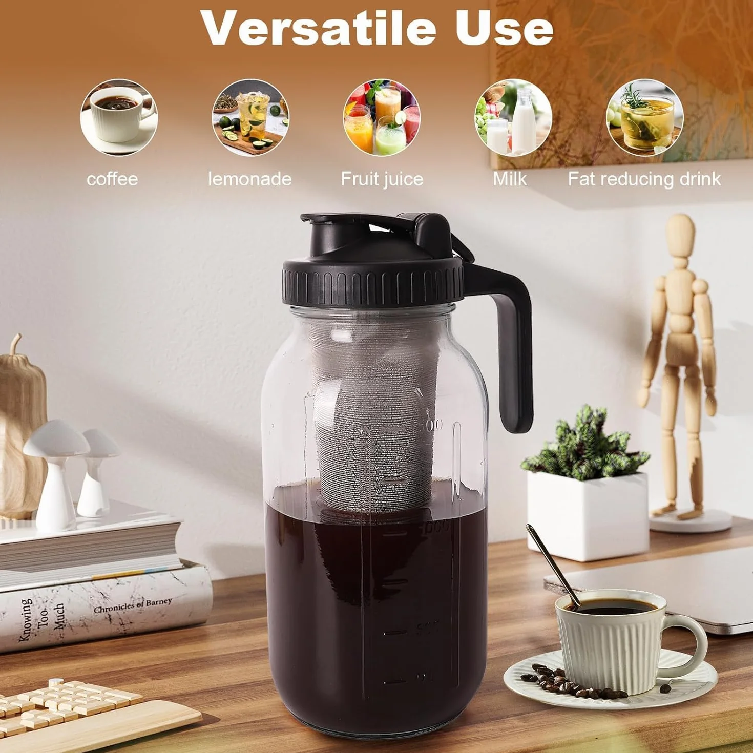 Machine à café Cold Brew 1,8 l acier inoxydable cafetière thé froid noir