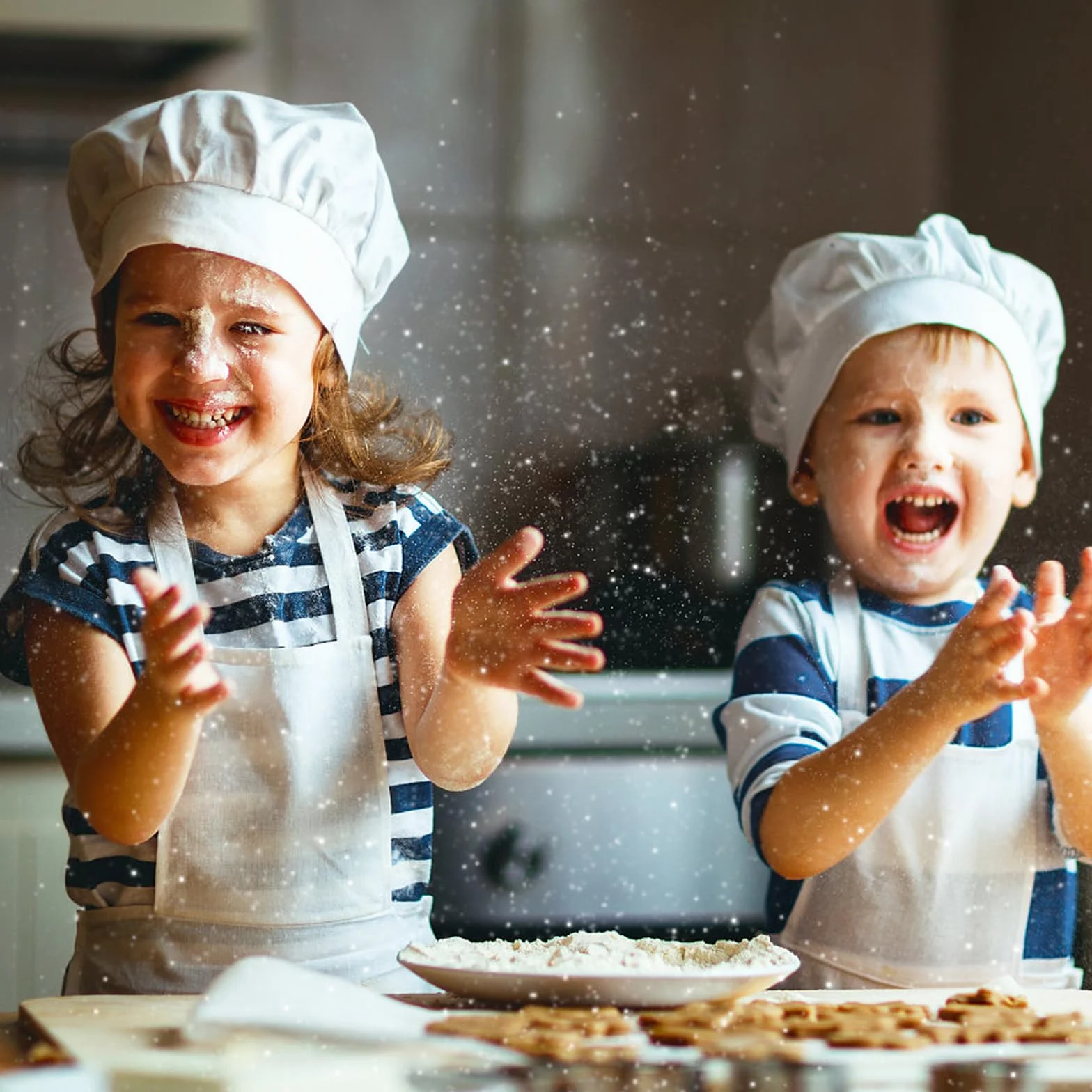 Toques de cuisinier pour enfants, lot de 3, blanches, coton élastique, réglables