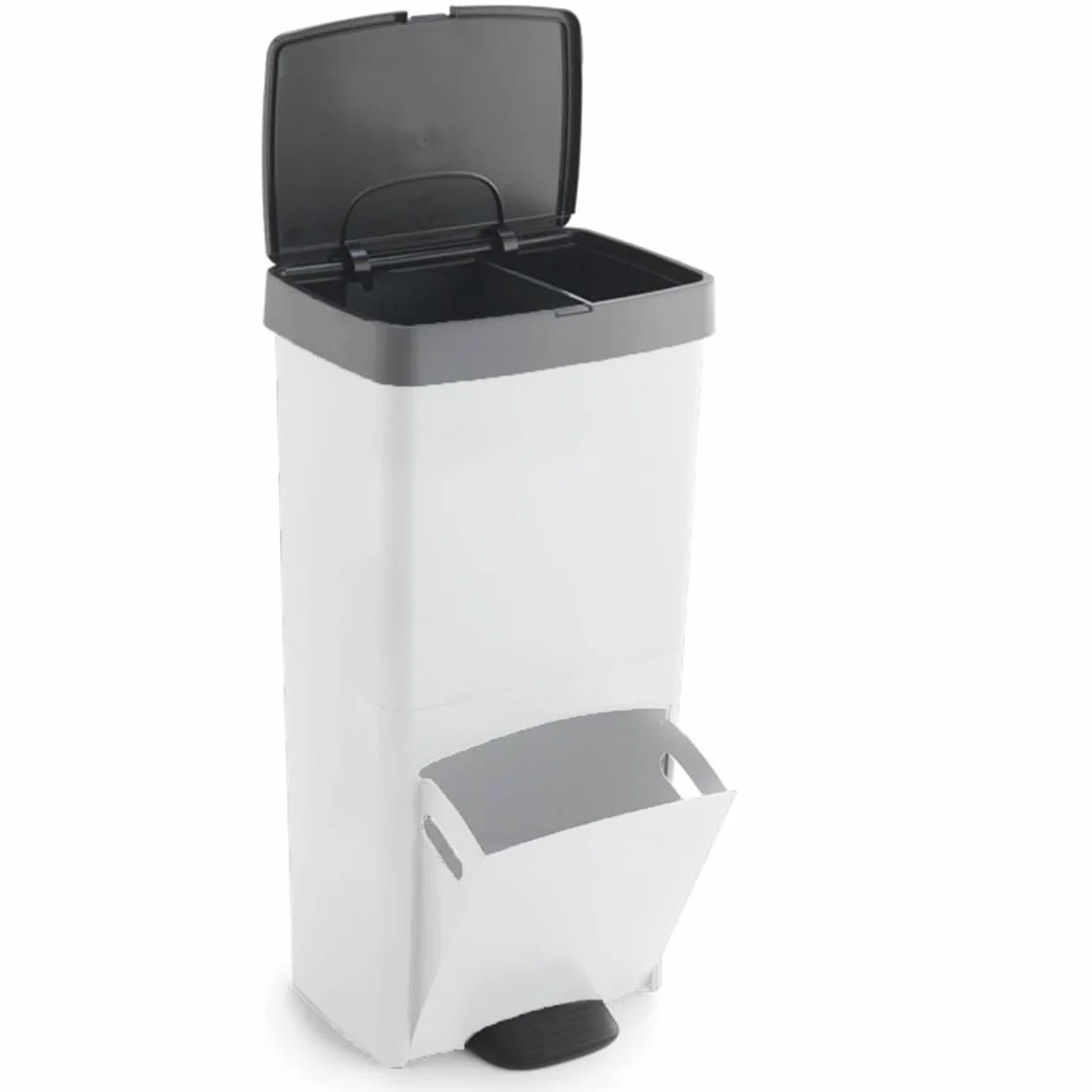 KITCHEN MOVE Poubelle de cuisine tri sélectif verticale 70 litres Blanc double compartiment