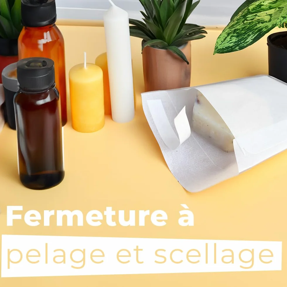 Simplelifeco 50 Sachets en Papier Glassine Autocollants 68 x 92 mm | Sachets en Papier Cristal Translucide Brillant