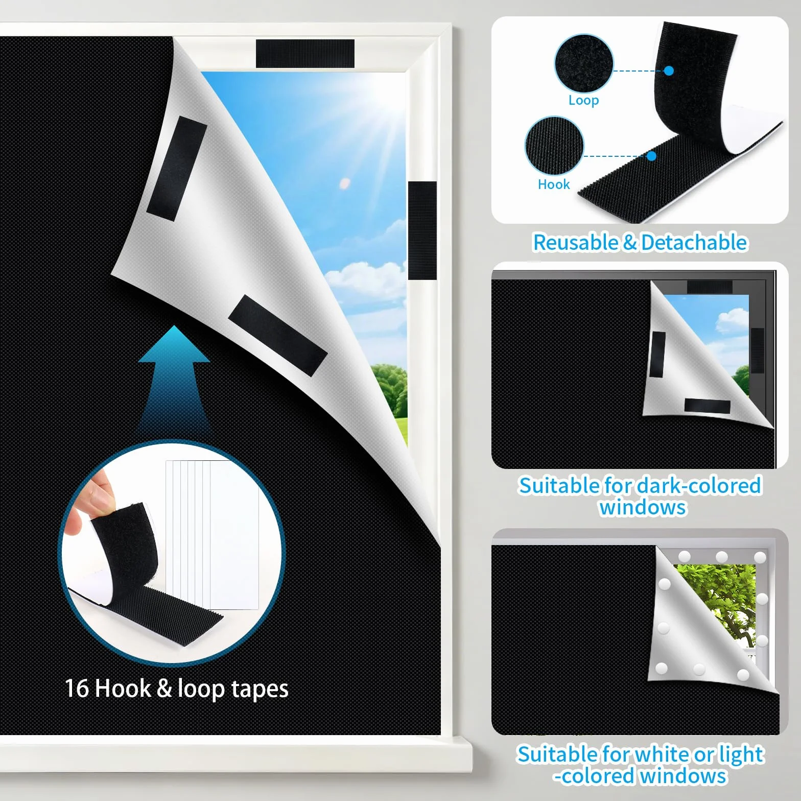 Store Occultant sans Percage 300x145cm 100% Opaque Stores Enrouleur Fenêtre de Toit Fenêtre Porte