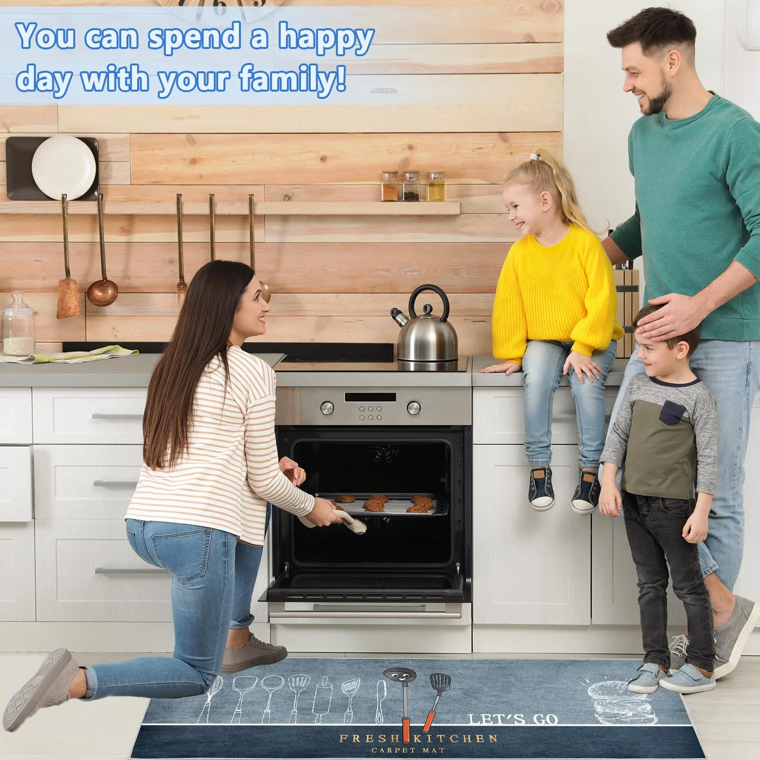Tapis de Cuisine antidérapants Lot de 2, Absorbe l'eau et l'huile, Résistant à la poussière, Intérieur, Hamburger, 43 x 75 + 43 x 150 cm