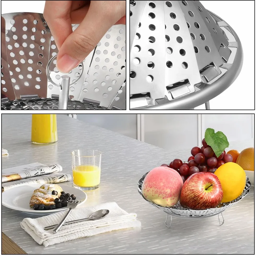 Vicloon Panier Vapeur INOX Pliable avec 3 Pieds Acier pour Légumes Fruits