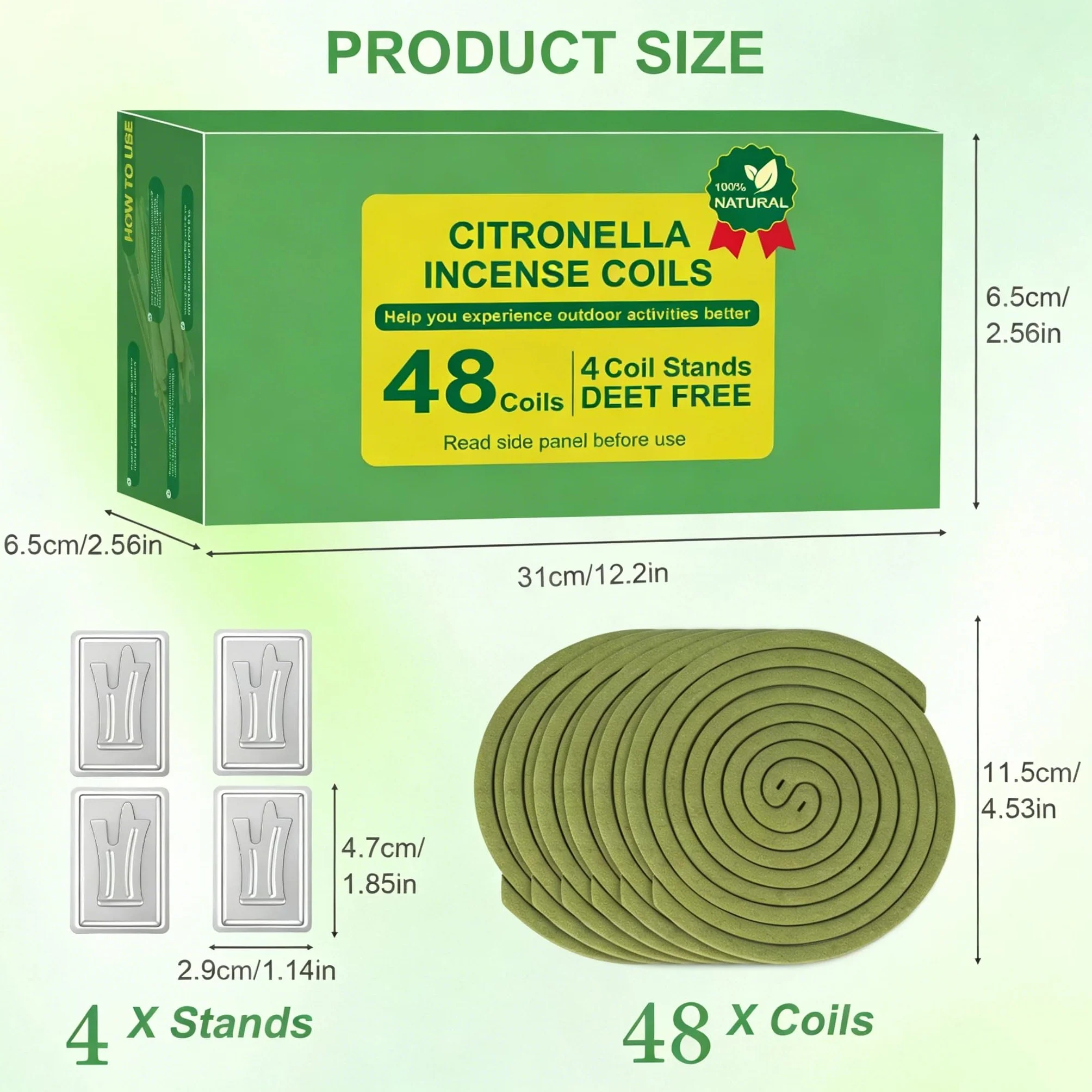 Spirales Encens Citronnelle 432 h 48 spirales 4 supports Intérieur Extérieur Jardin Camping