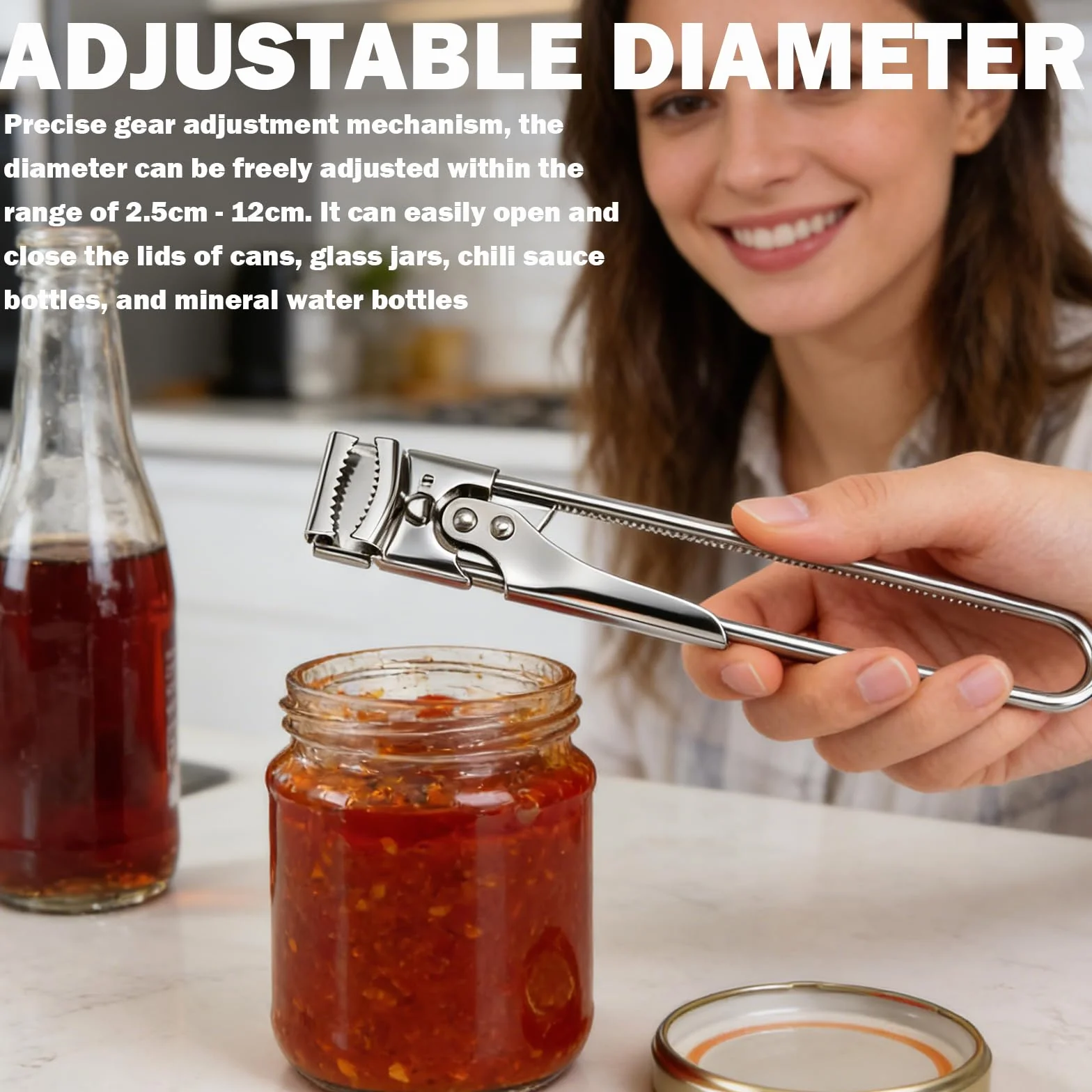 Ouvre Bocal Réglable en Acier Inoxydable Professionnel pour Couvercles de Conserve