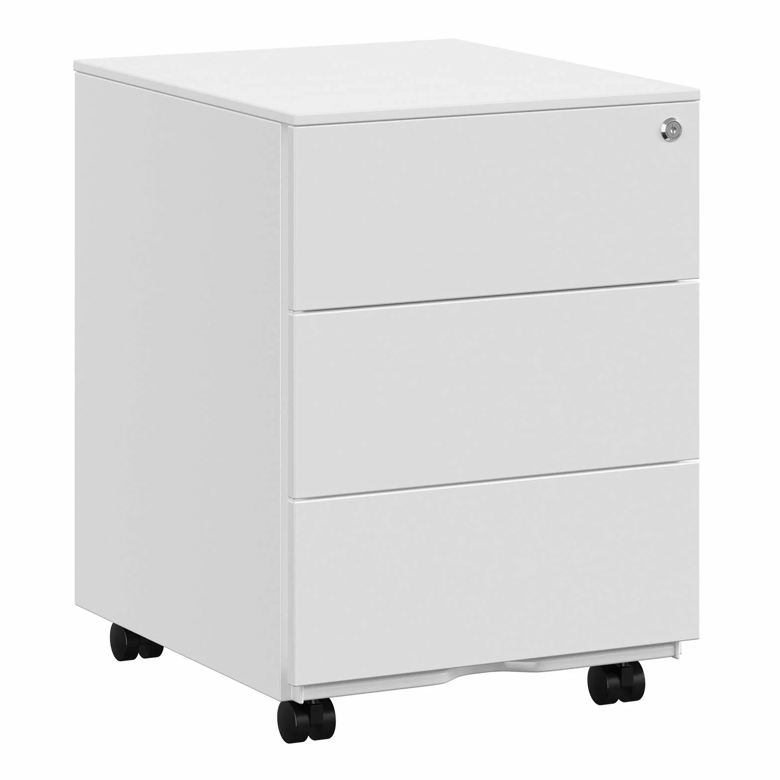 SONGMICS Caisson de Bureau Métallique 3 Tiroirs Verrouillable sur Roulettes 45 x 39 x 54 cm Blanc Mat OFC63WT