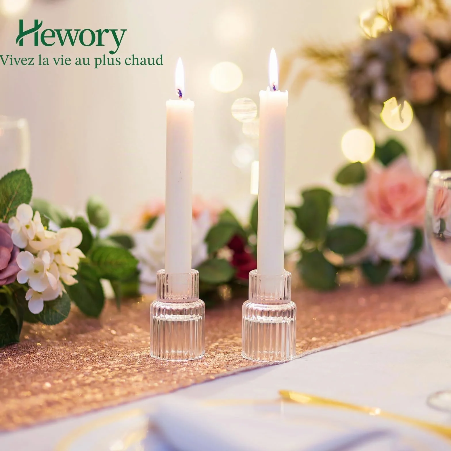 Hewory 20pcs Bougeoirs en Verre Côtelés Modernes pour Bougies de Chandelier