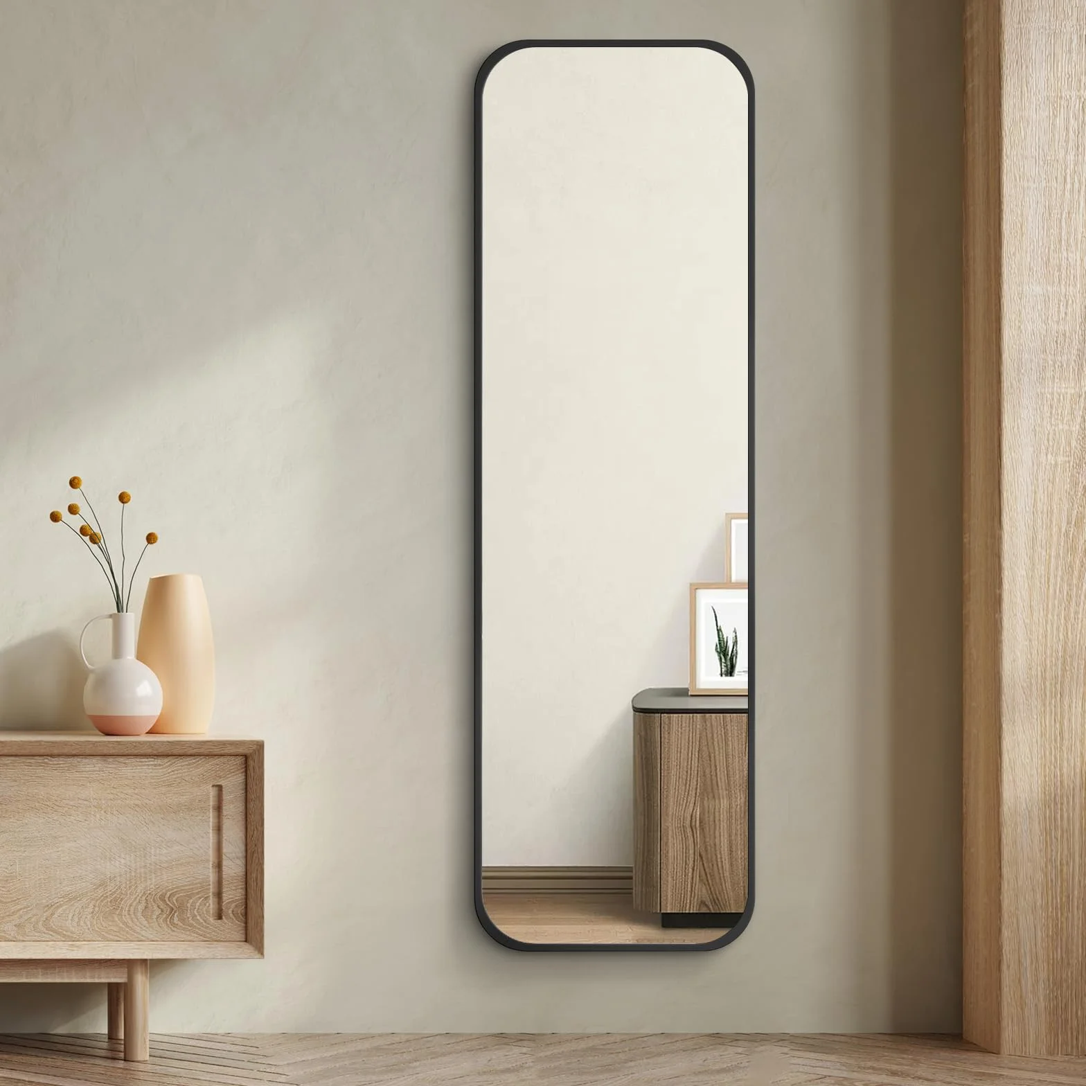 Miroir sur Pied 120 x 37 cm, Miroir Mural Rectangulaire avec Cadre Noir