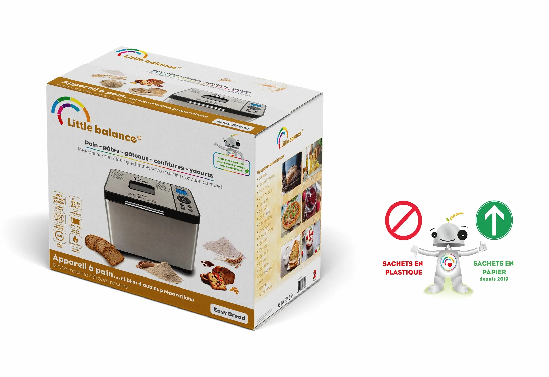 Machine à pain Little balance 8398 Easy Bread, 19 programmes, 1 kg, Inox