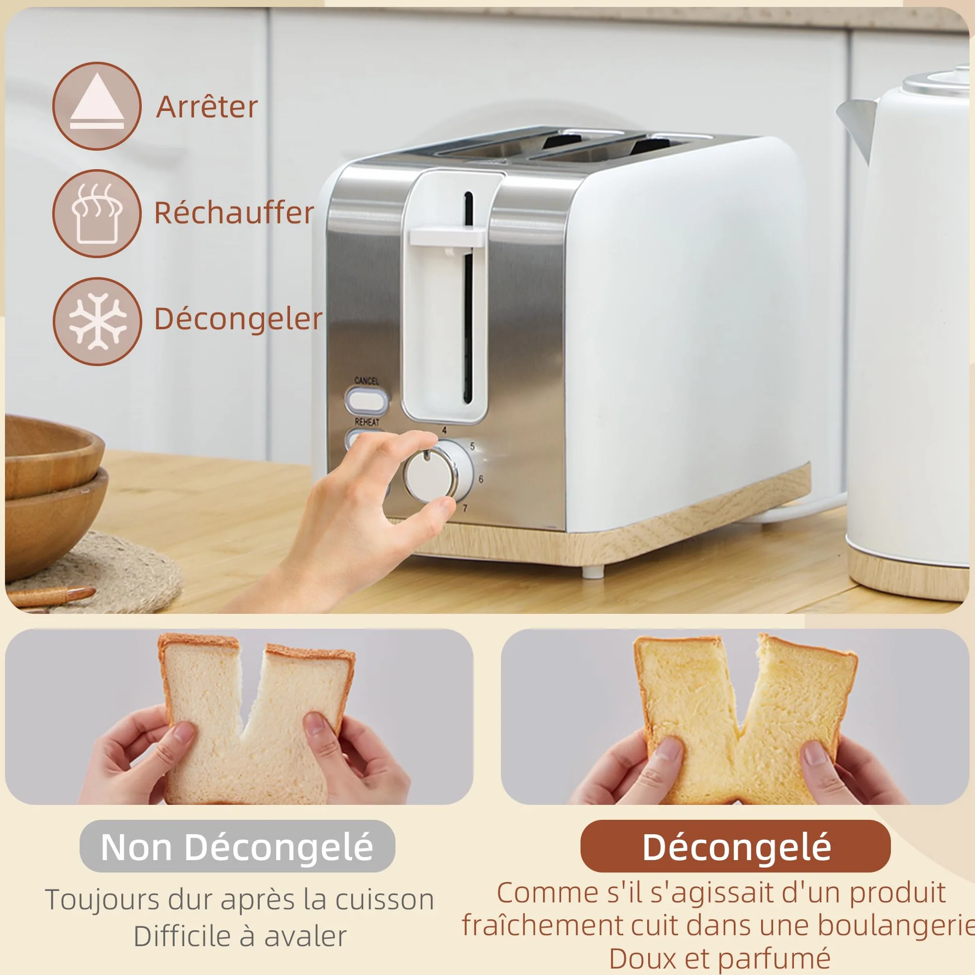 HOMCOM Bouilloire et Grille-Pain 2200W, 1,7 L Acier Inoxydable, 2 Tranches, 7 Niveaux de Brunissage, Blanc