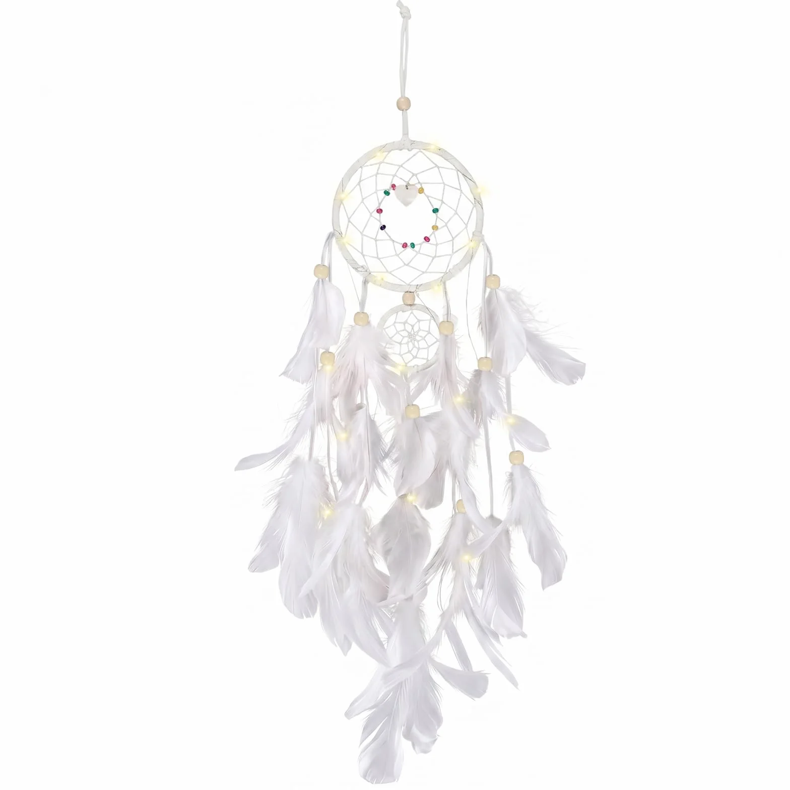 Capteur De Rêves en Plumes Lumineux Attrape Rêve Rétro Décoratif Avec Lumières LED Pour Chambre