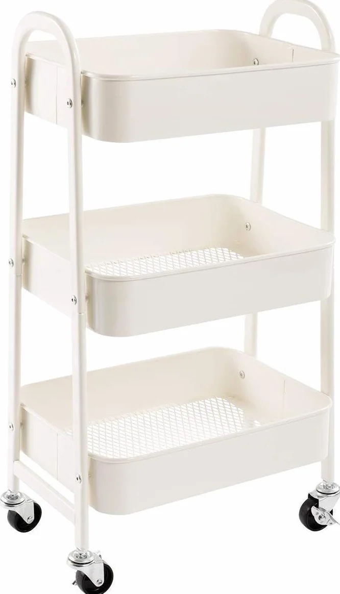 DOEWORKS Chariot de Rangement Métal 3 Niveaux à Roulettes Blanc