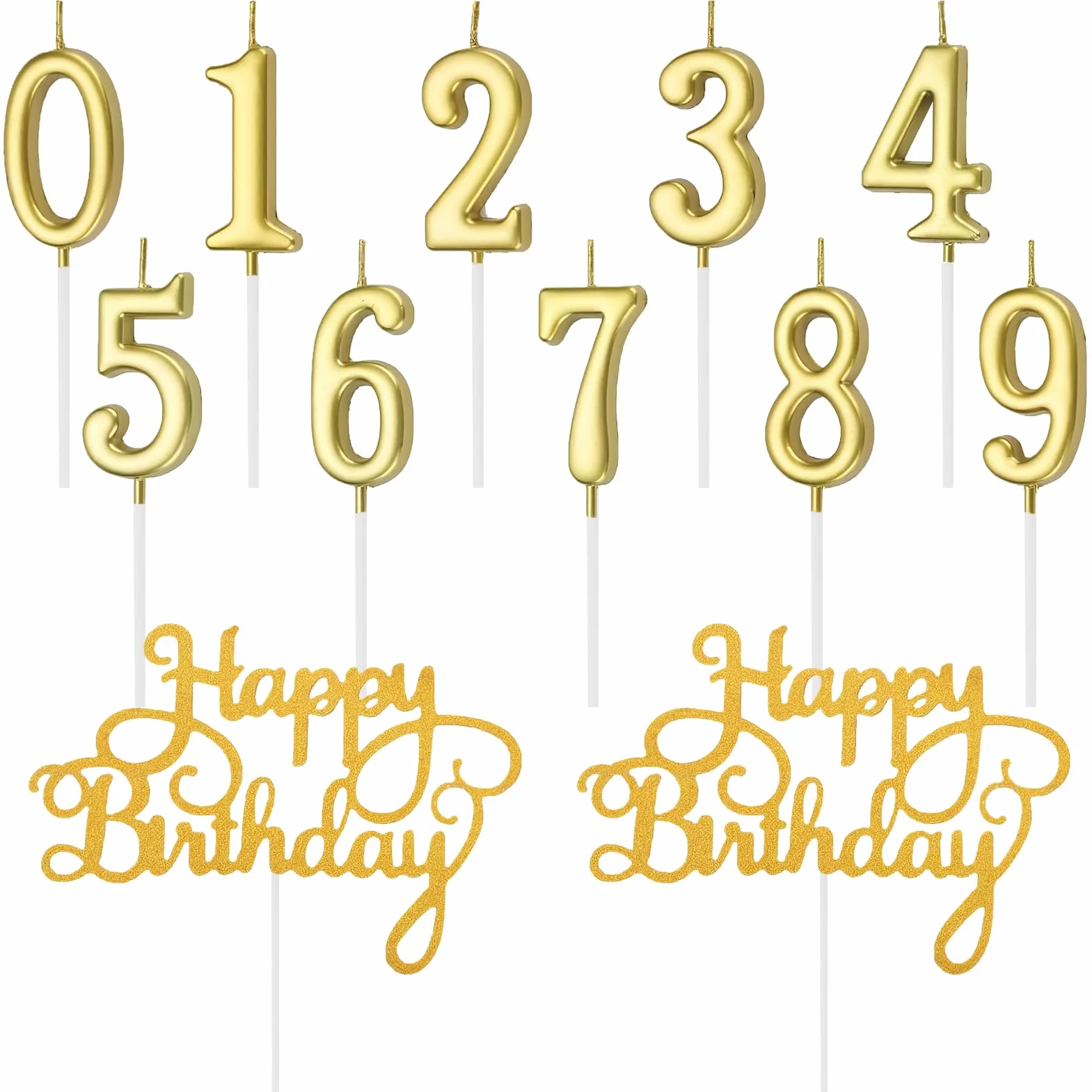 Bougies d'anniversaire numérotées 0-9, or, décorations gâteau joyeux anniversaire 12 pièces